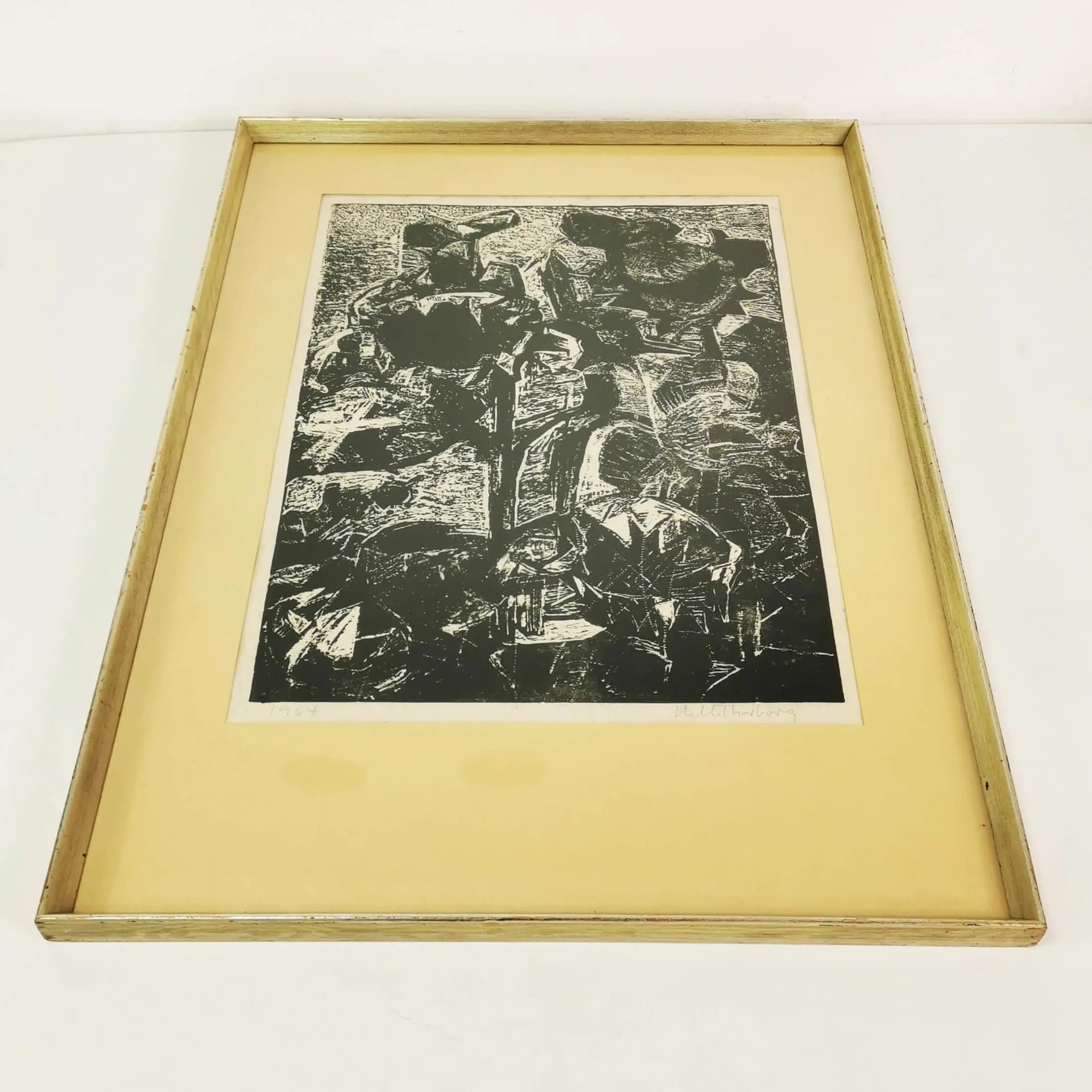 Lithograph 81x62 cm, black, brown, grey, paper, by H. Thorborg, Denmark, 1960s. - 339371