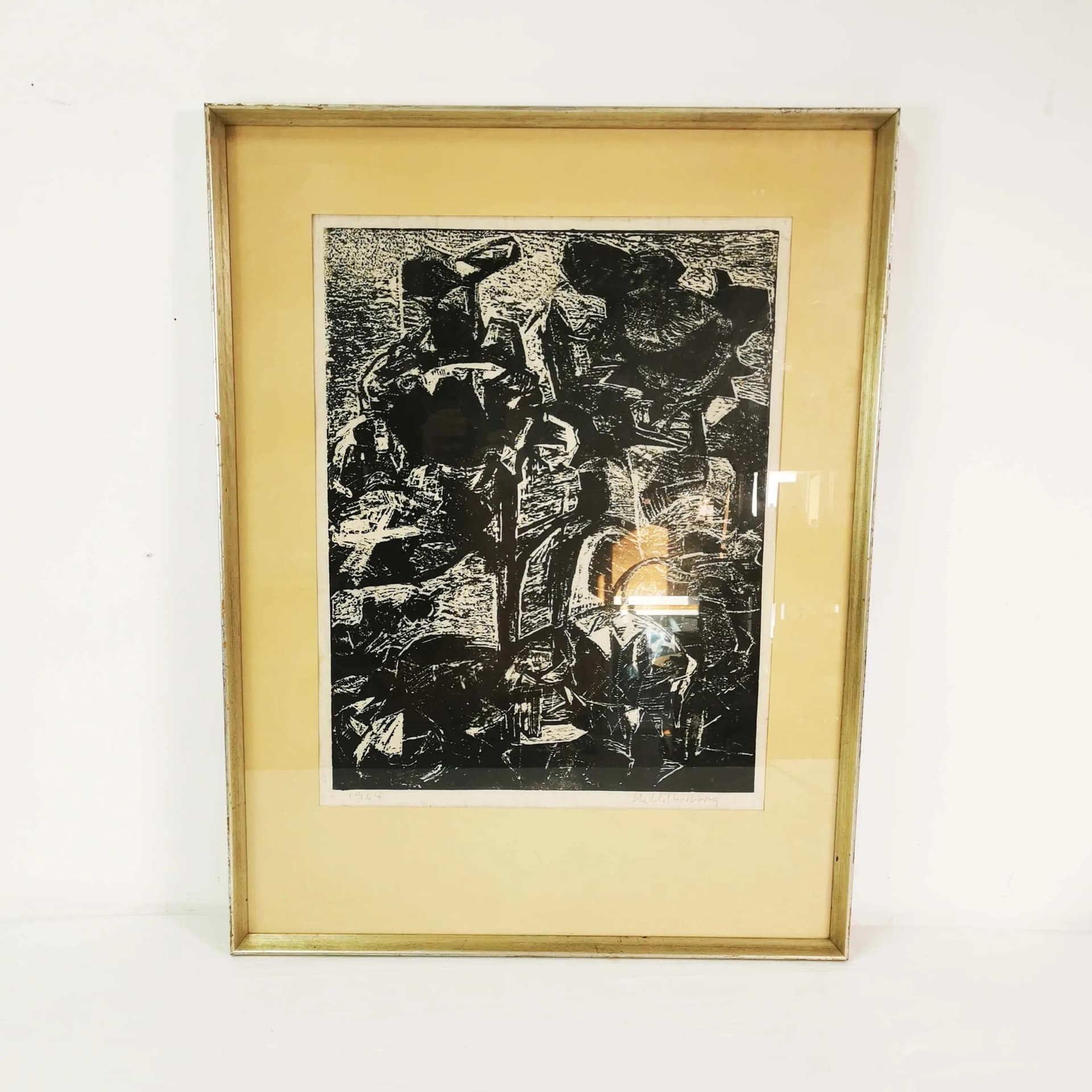 Lithograph 81x62 cm, black, brown, grey, paper, by H. Thorborg, Denmark, 1960s. - 339374