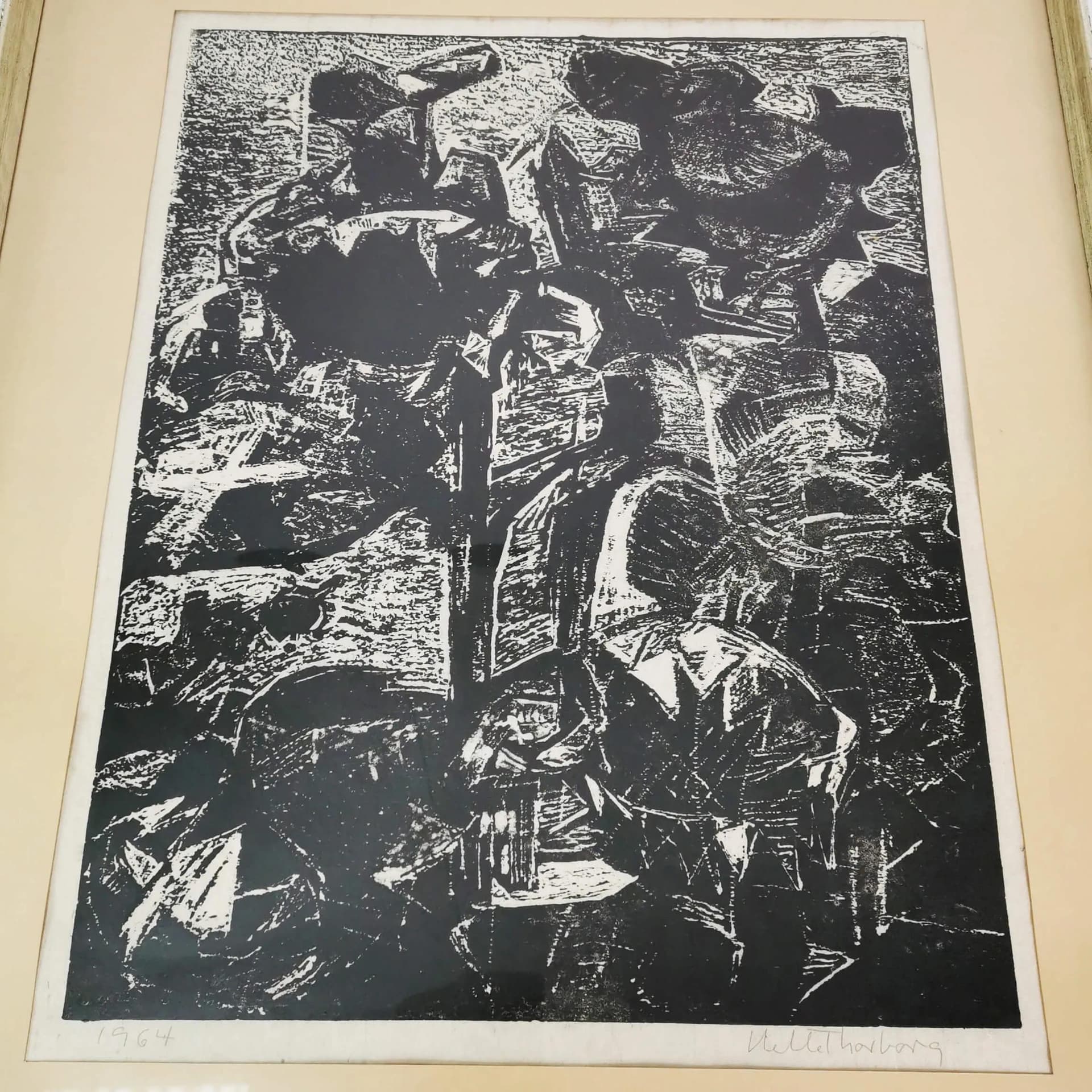 Lithograph 81x62 cm, black, brown, grey, paper, by H. Thorborg, Denmark, 1960s. - 339367
