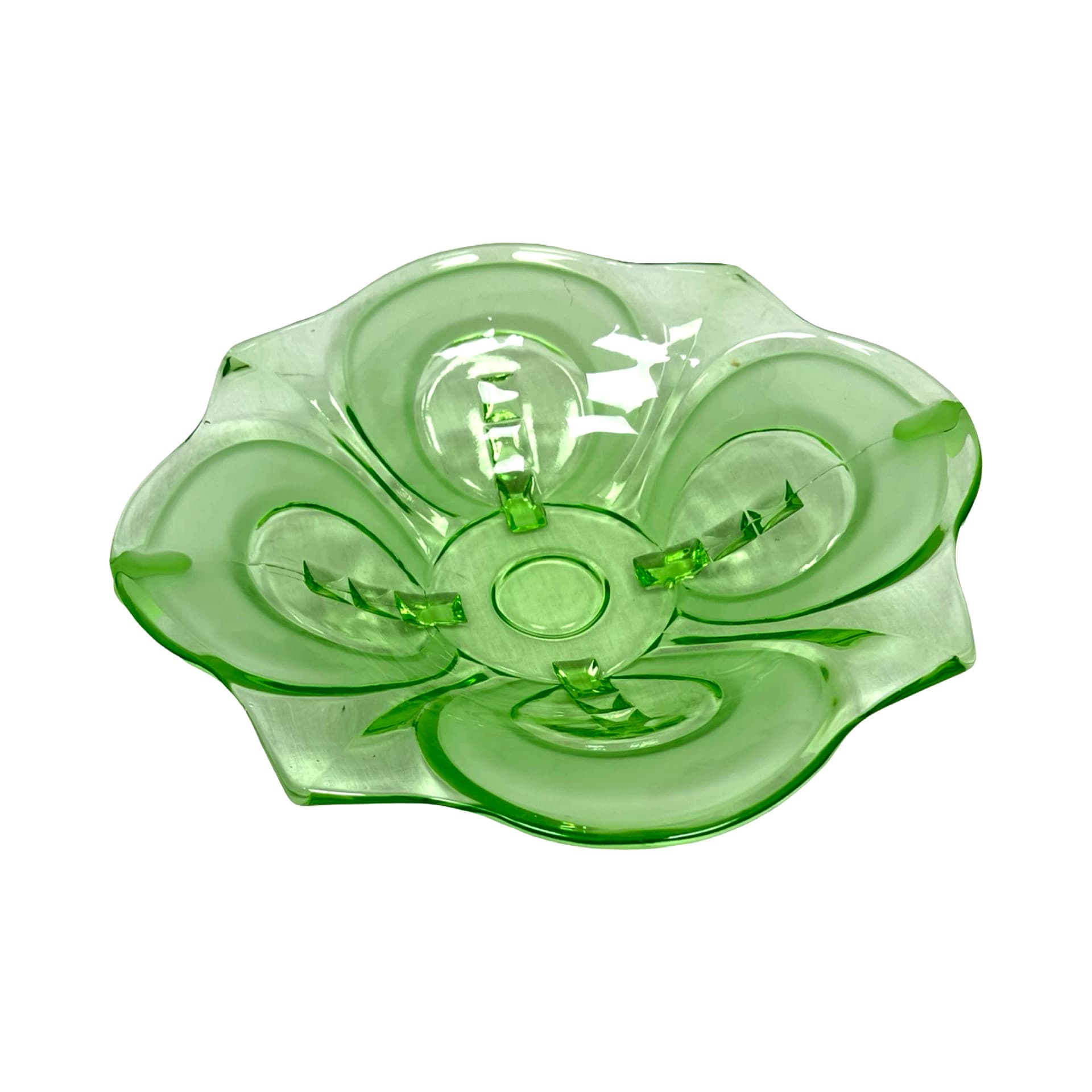 Patera Art Deco, zielone szkło, Czechy, lata 30. - 338893
