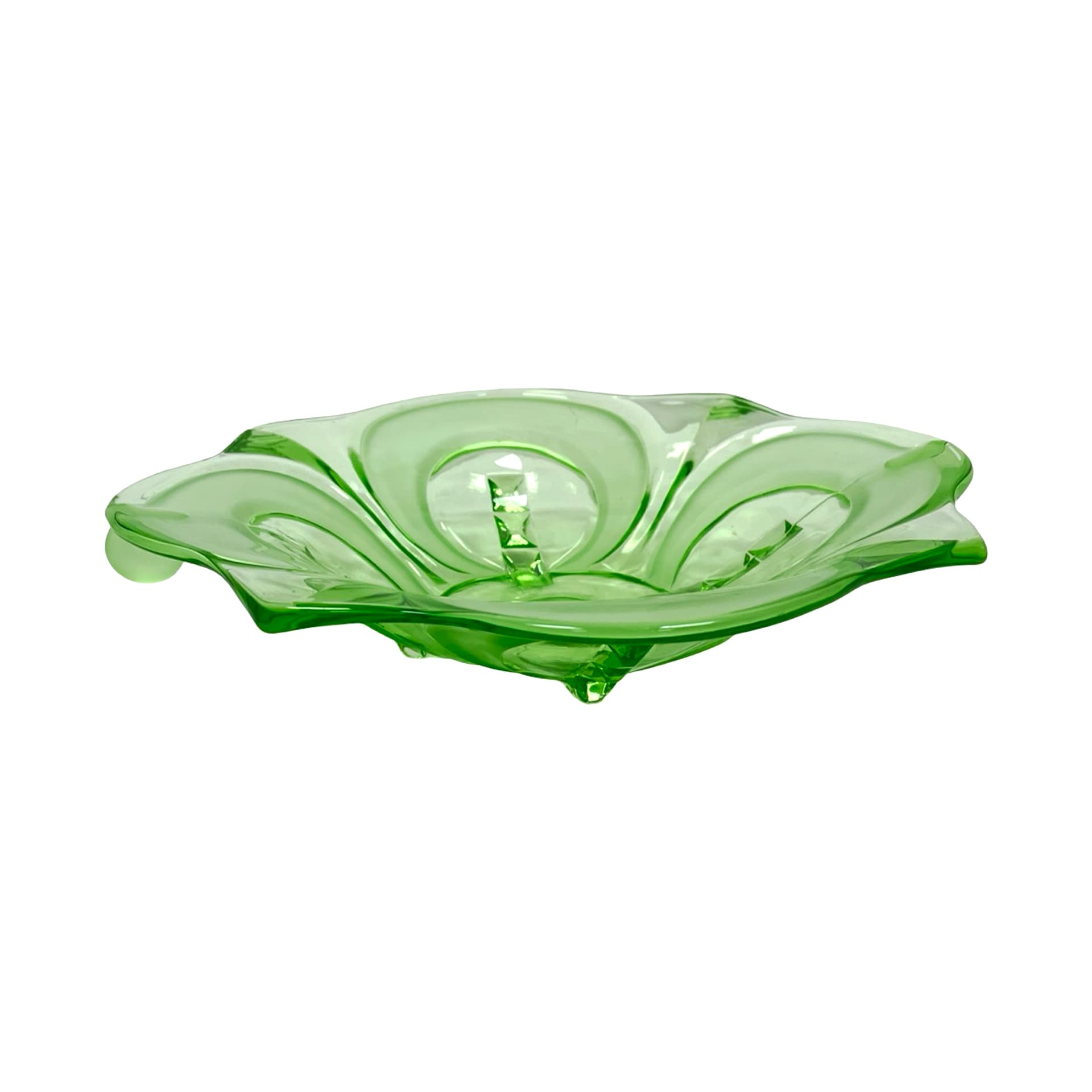 Patera Art Deco, zielone szkło, Czechy, lata 30. - 338891