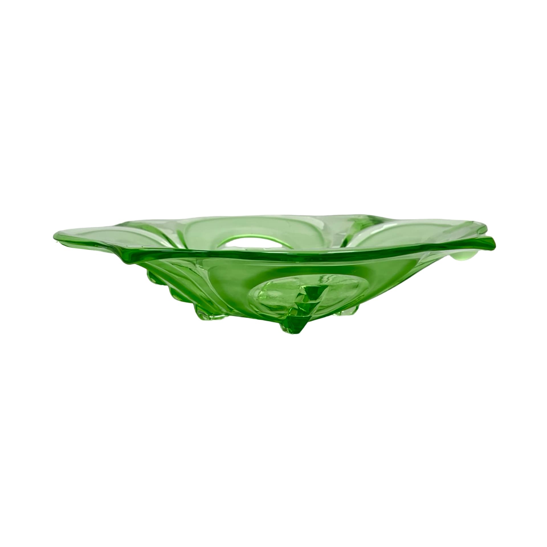 Patera Art Deco, zielone szkło, Czechy, lata 30. - 338903