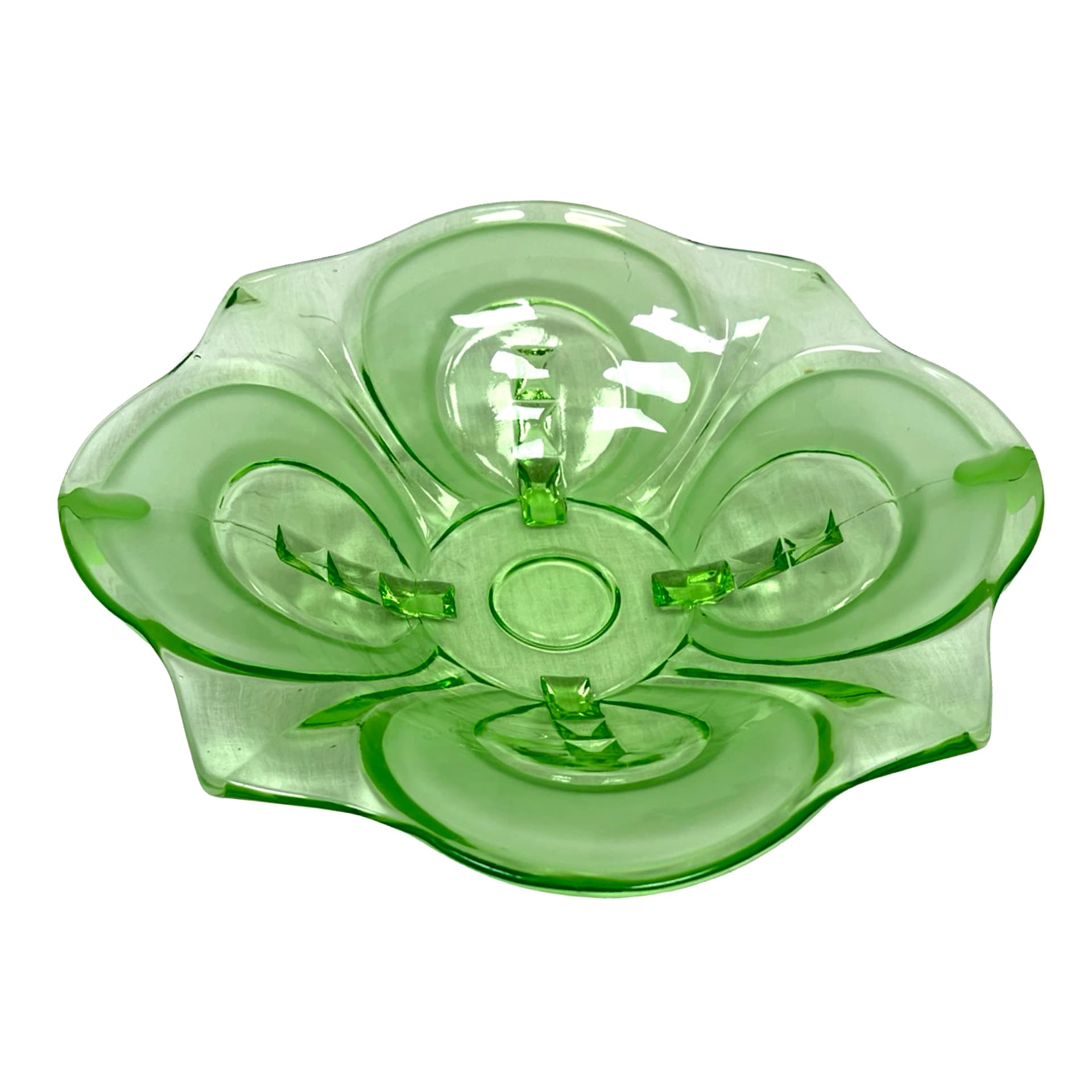 Patera Art Deco, zielone szkło, Czechy, lata 30. - 338897