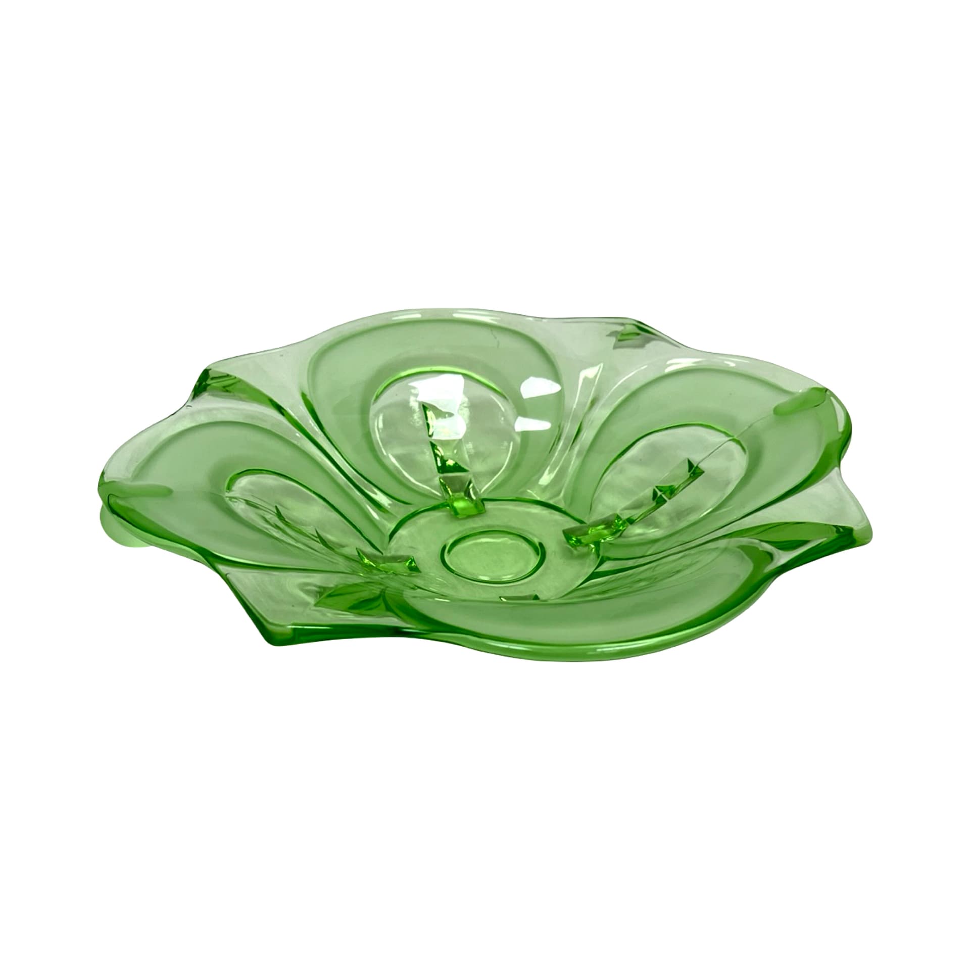 Patera Art Deco, zielone szkło, Czechy, lata 30. - 338892