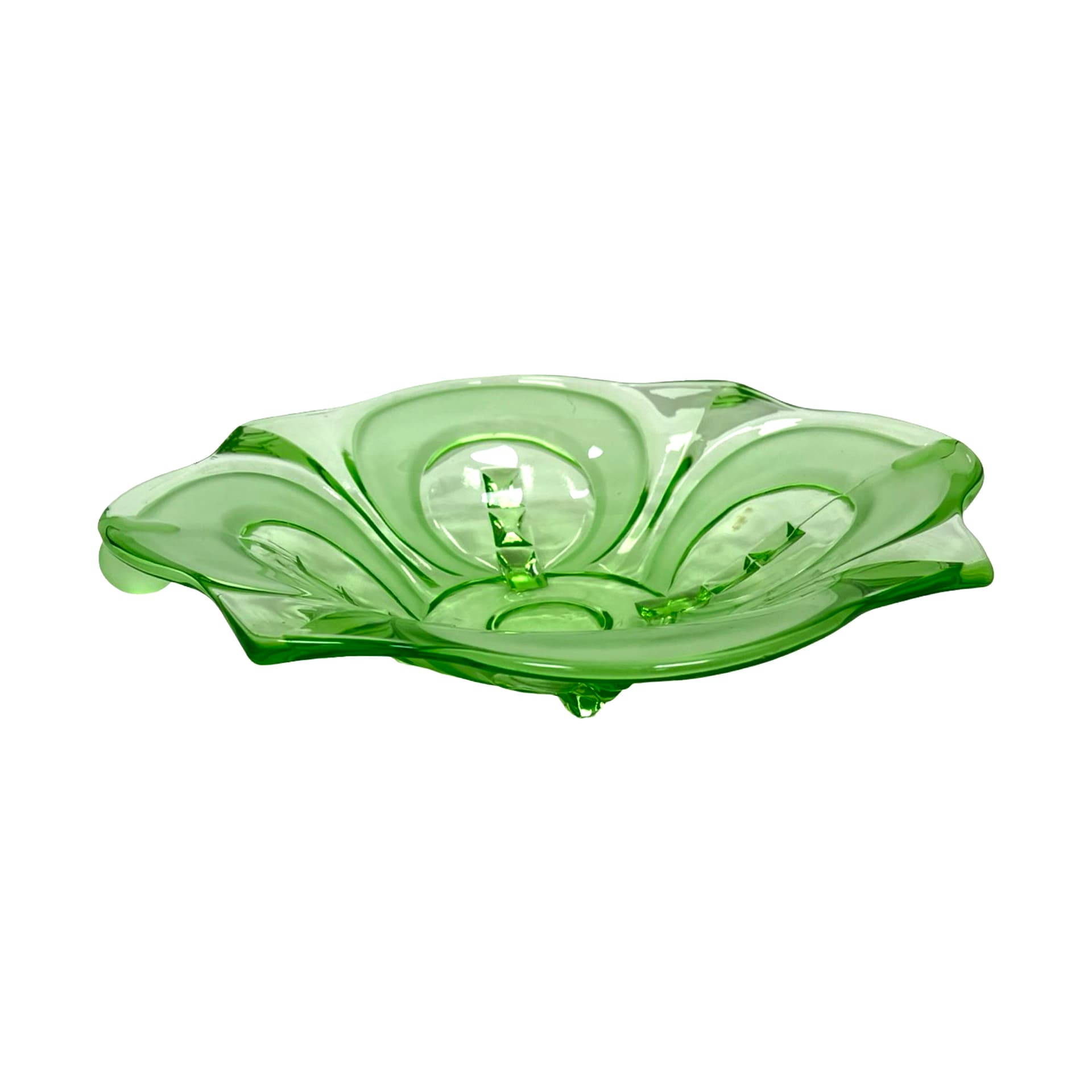 Patera Art Deco, zielone szkło, Czechy, lata 30. - 338902