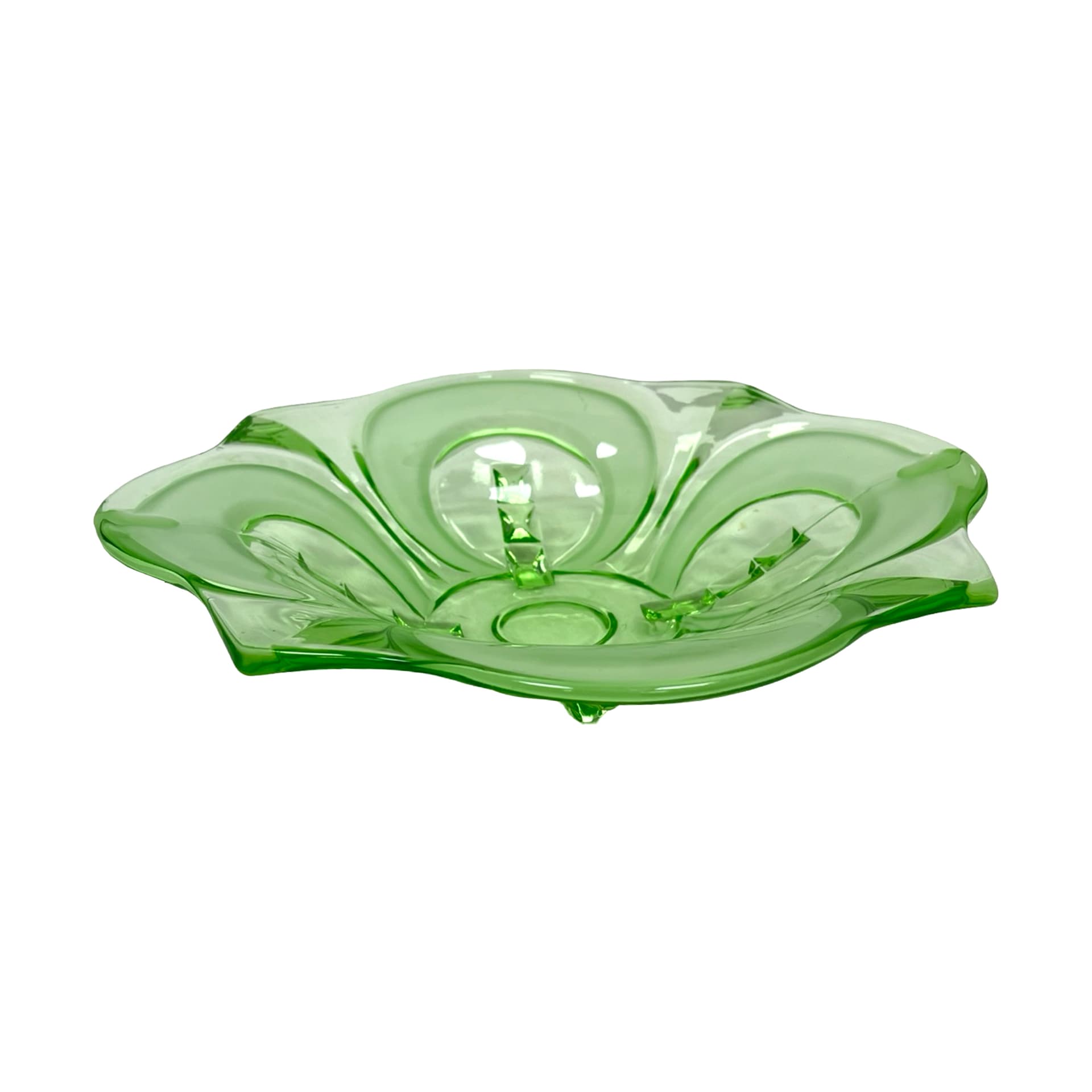 Patera Art Deco, zielone szkło, Czechy, lata 30. - 338896
