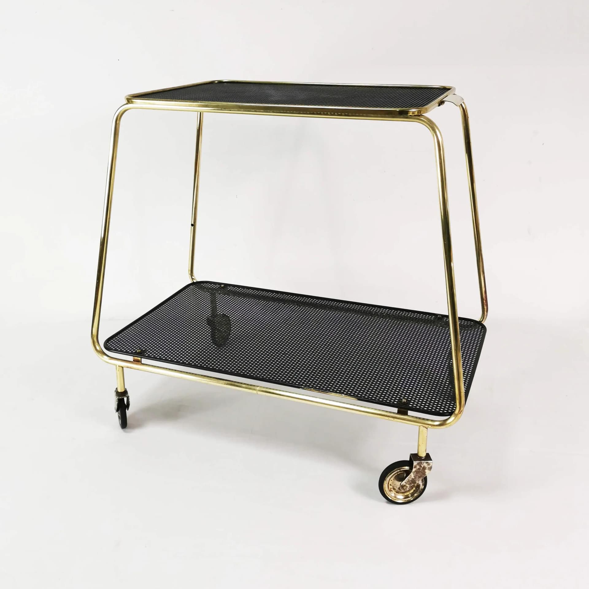 Bar Cart Art Deco, gold brass, black metal, Denmark, 1950s - 339019