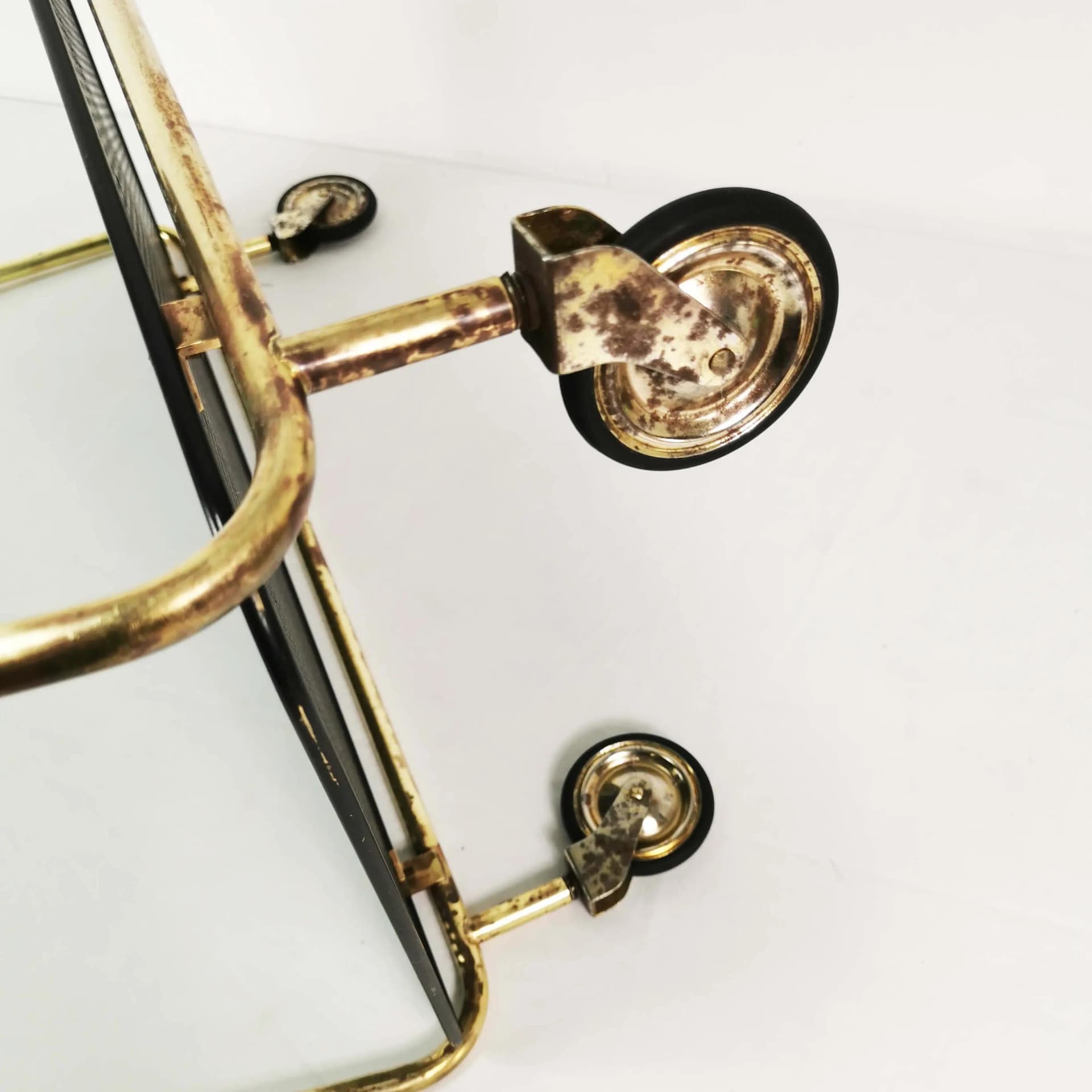 Bar Cart Art Deco, gold brass, black metal, Denmark, 1950s - 339026