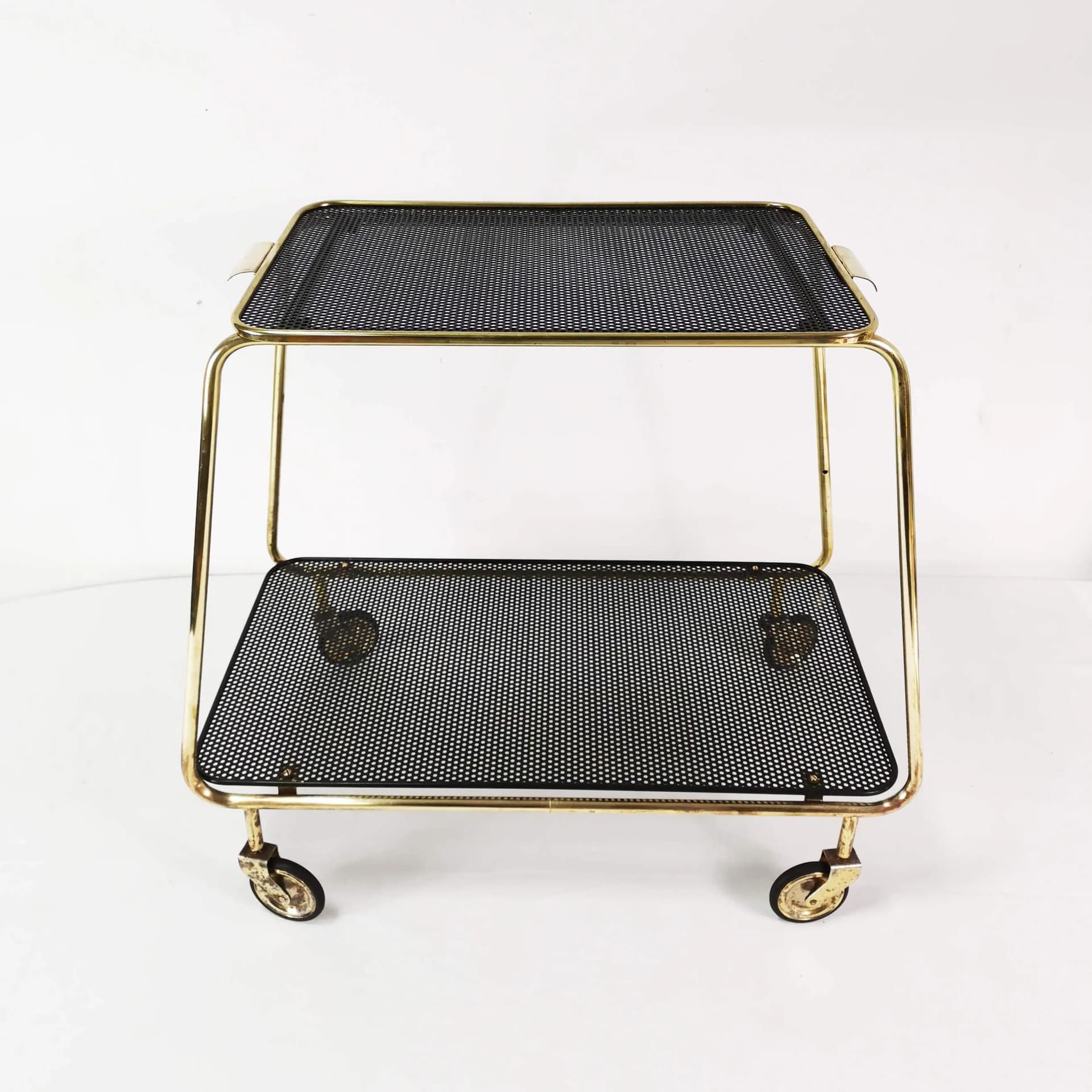 Bar Cart Art Deco, gold brass, black metal, Denmark, 1950s - 339020