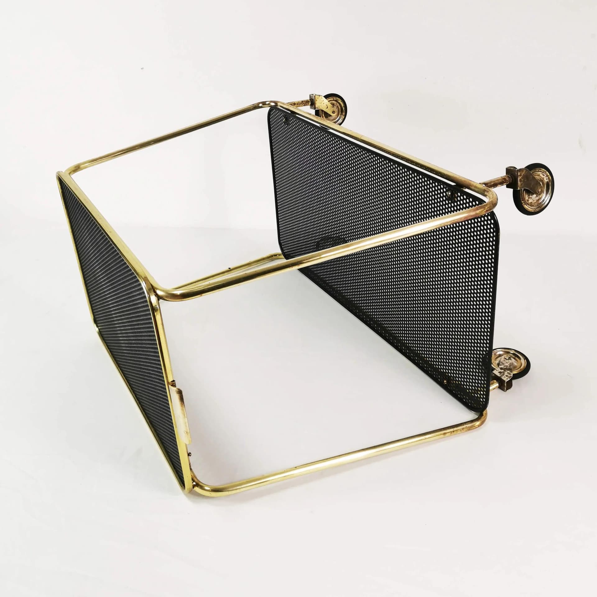 Bar Cart Art Deco, gold brass, black metal, Denmark, 1950s - 339025
