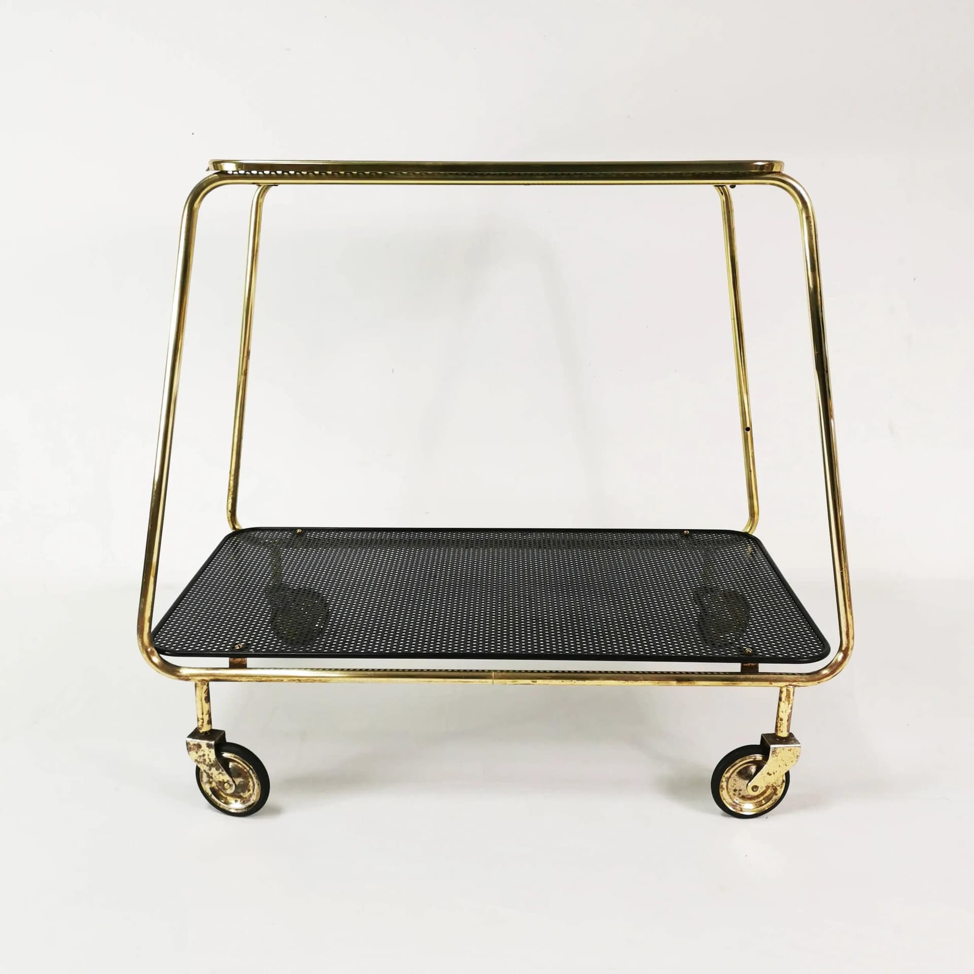 Bar Cart Art Deco, gold brass, black metal, Denmark, 1950s - 339021