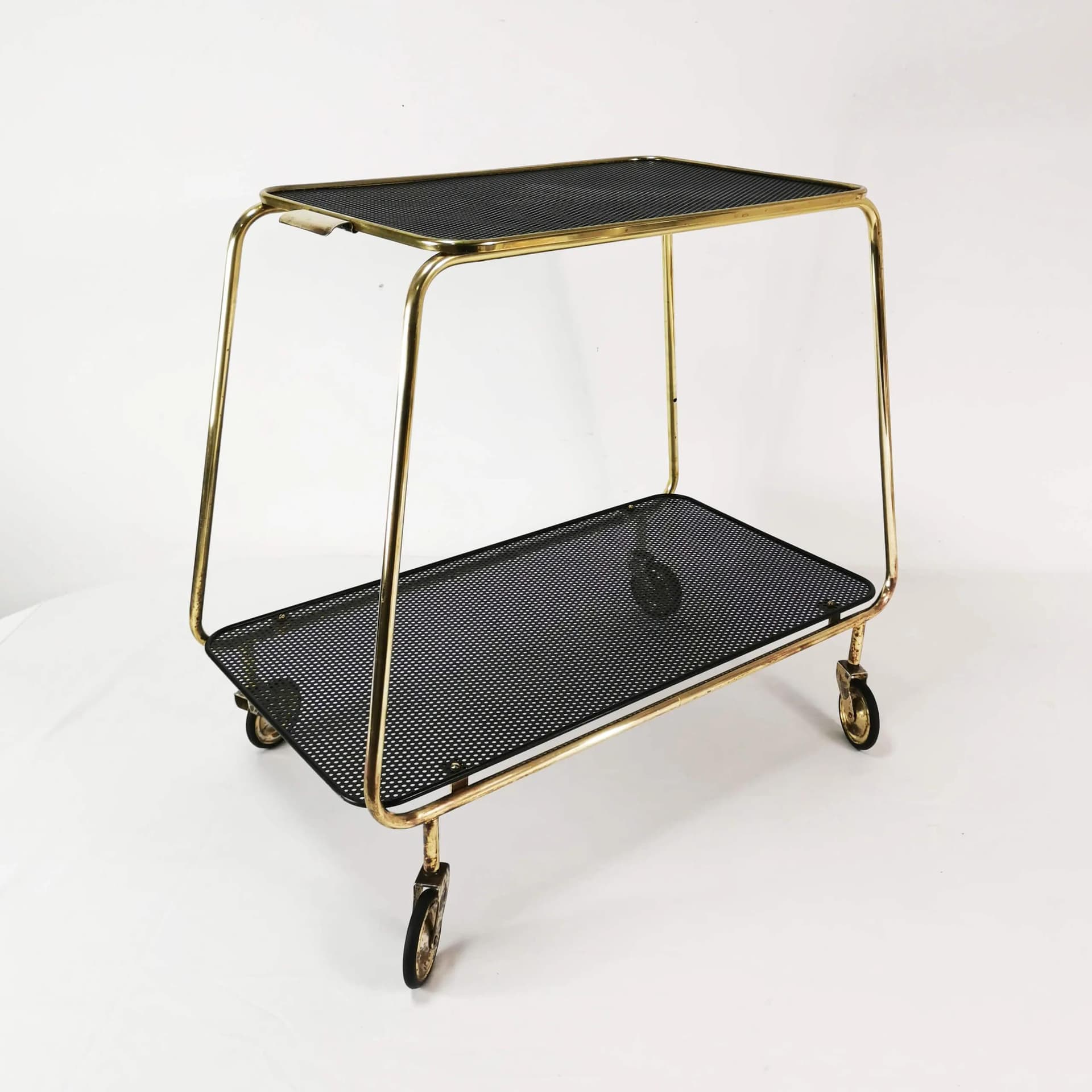 Bar Cart Art Deco, gold brass, black metal, Denmark, 1950s - 339018