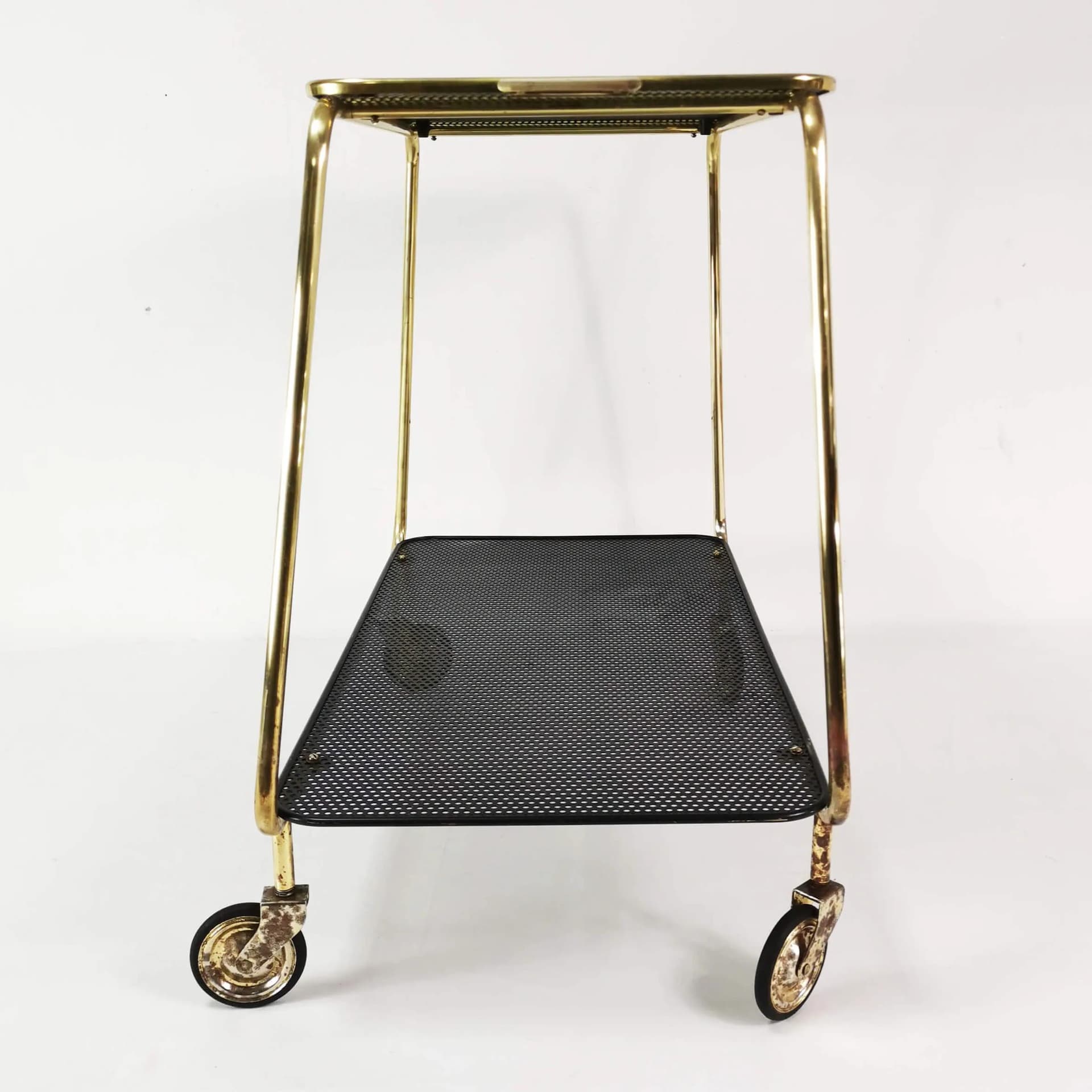 Bar Cart Art Deco, gold brass, black metal, Denmark, 1950s - 339022