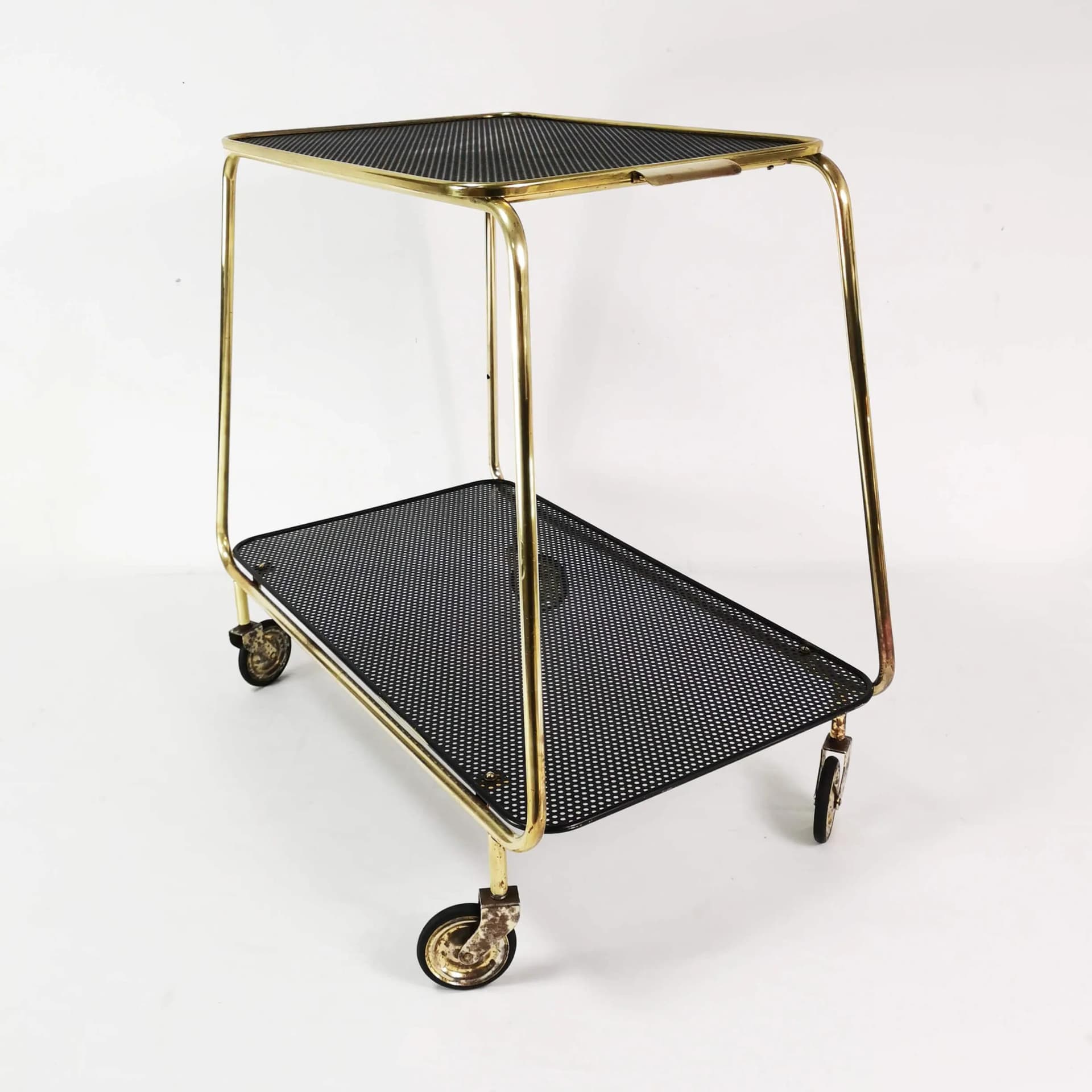 Bar Cart Art Deco, gold brass, black metal, Denmark, 1950s - 339023