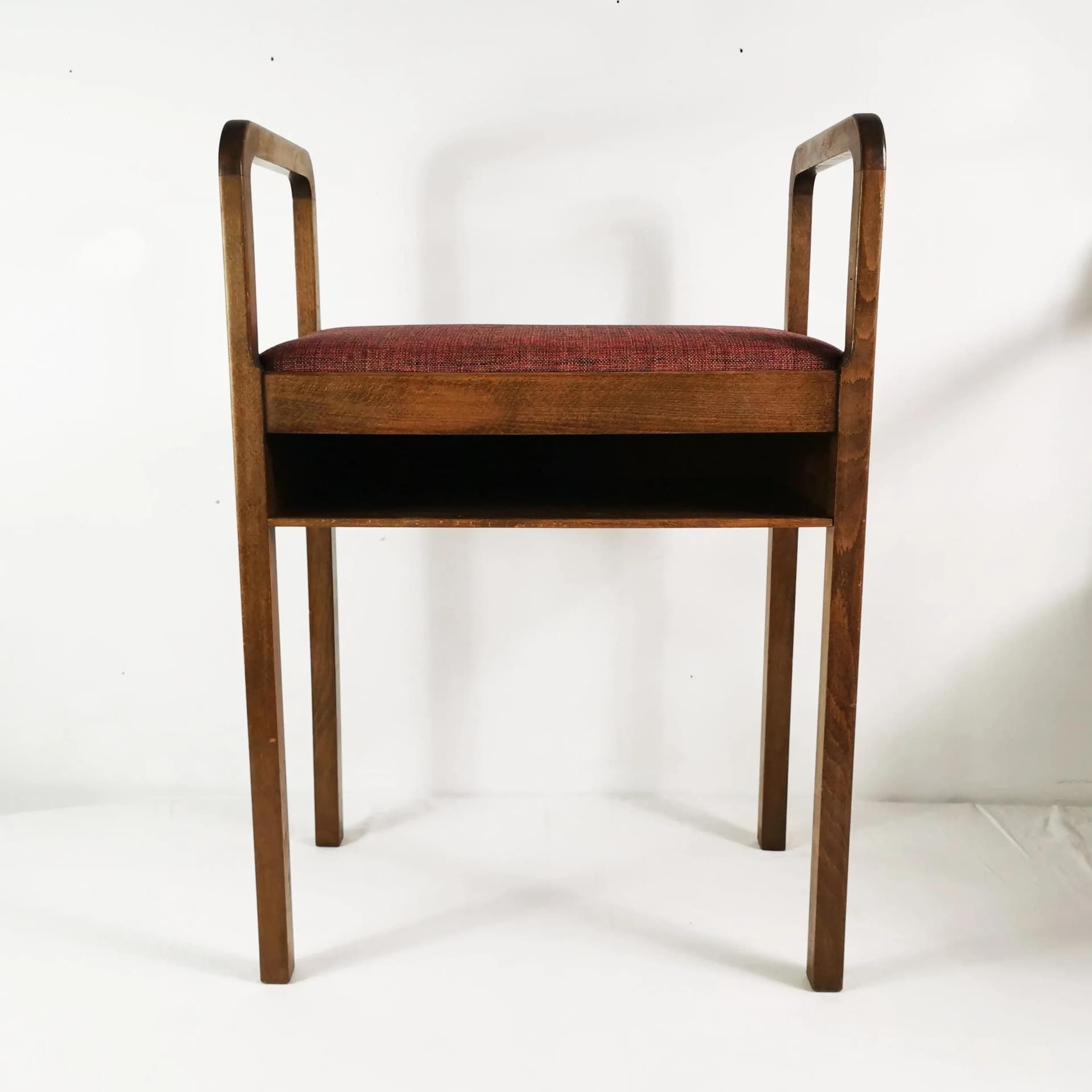 Hallway Chair Art Deco, brown beech, red fabric, Denmark, 1940s. - 338966