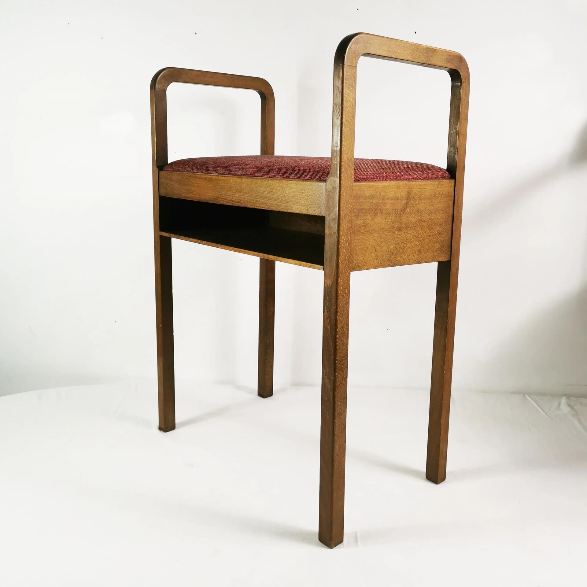 Hallway Chair Art Deco, brown beech, red fabric, Denmark, 1940s. - 338968