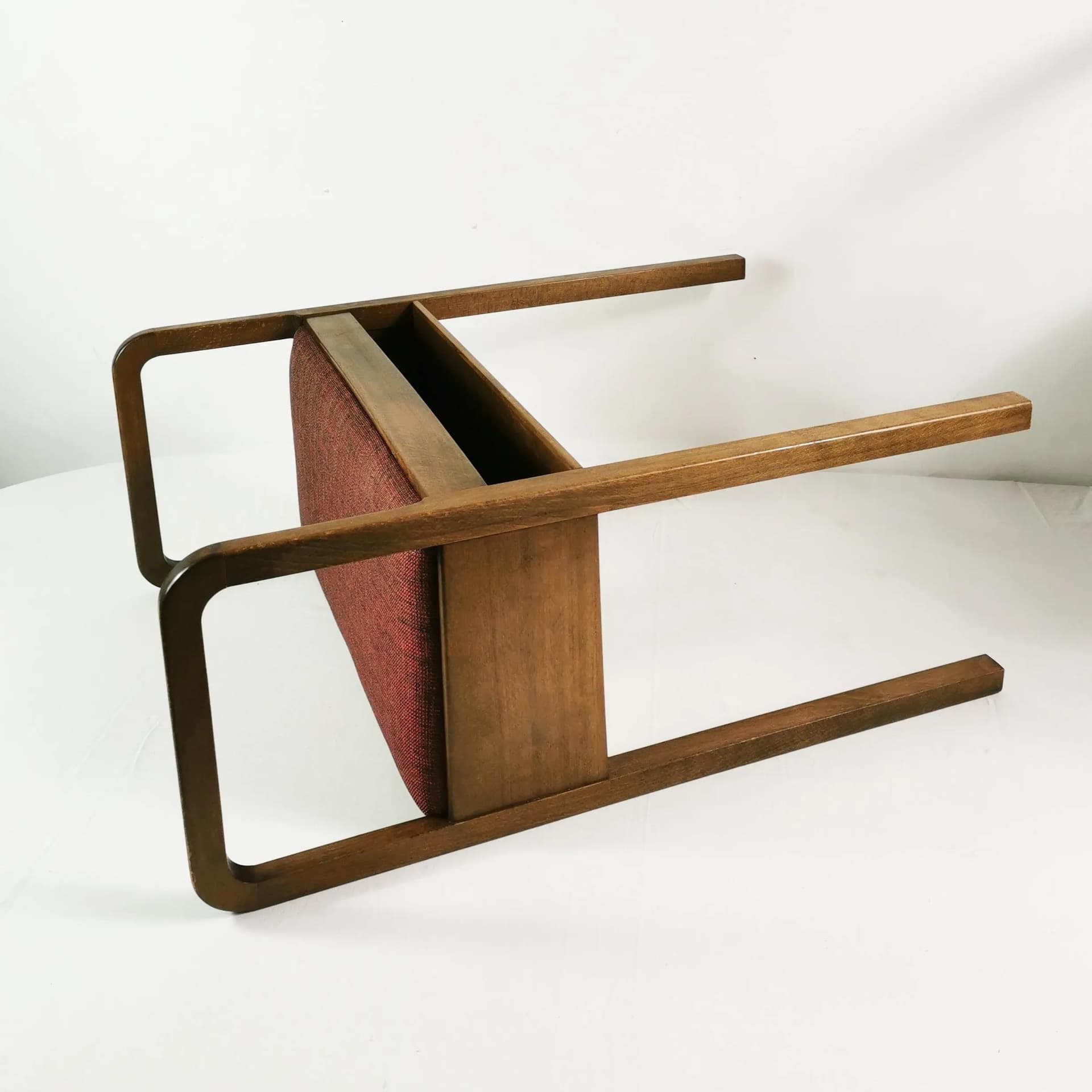 Hallway Chair Art Deco, brown beech, red fabric, Denmark, 1940s. - 338974