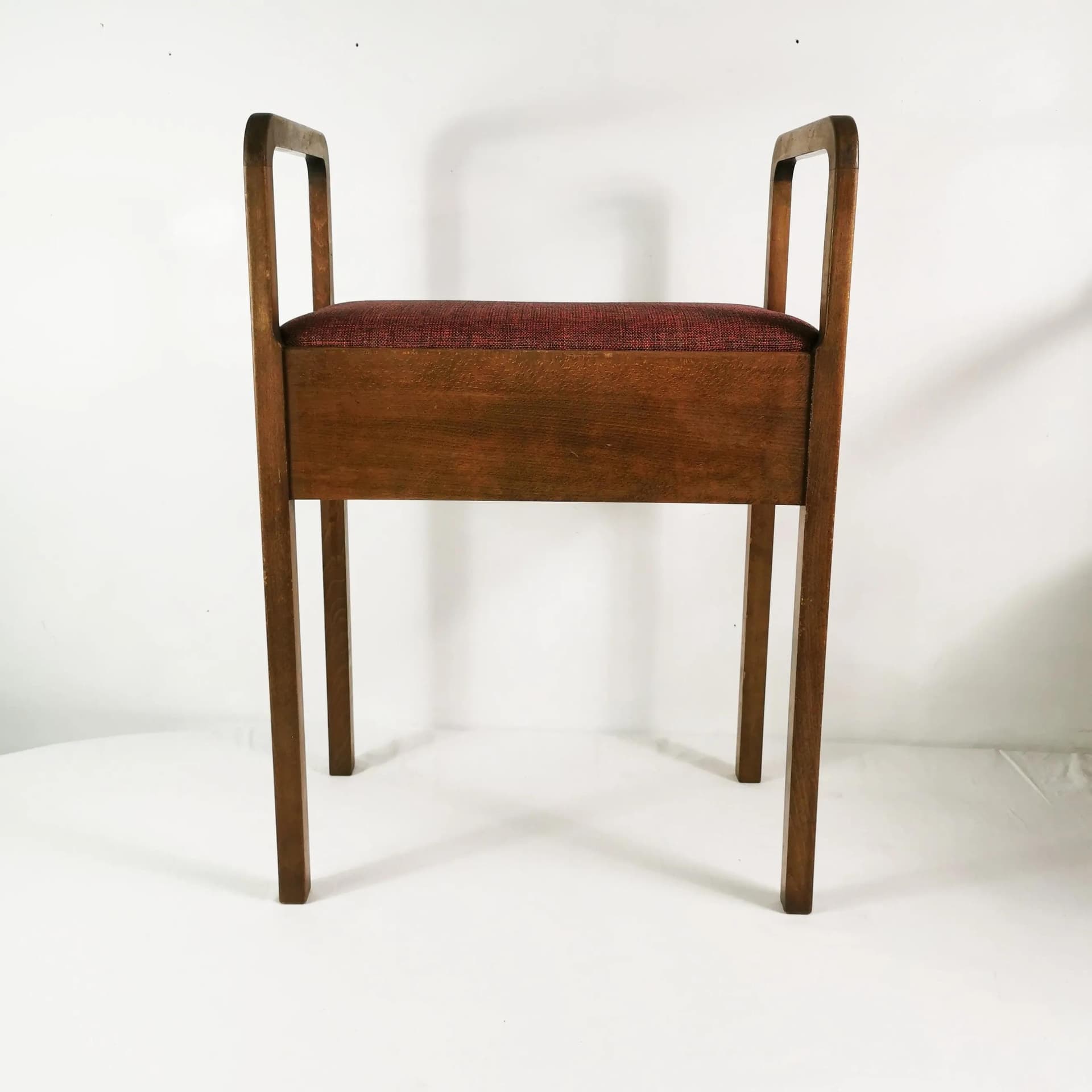Hallway Chair Art Deco, brown beech, red fabric, Denmark, 1940s. - 338970