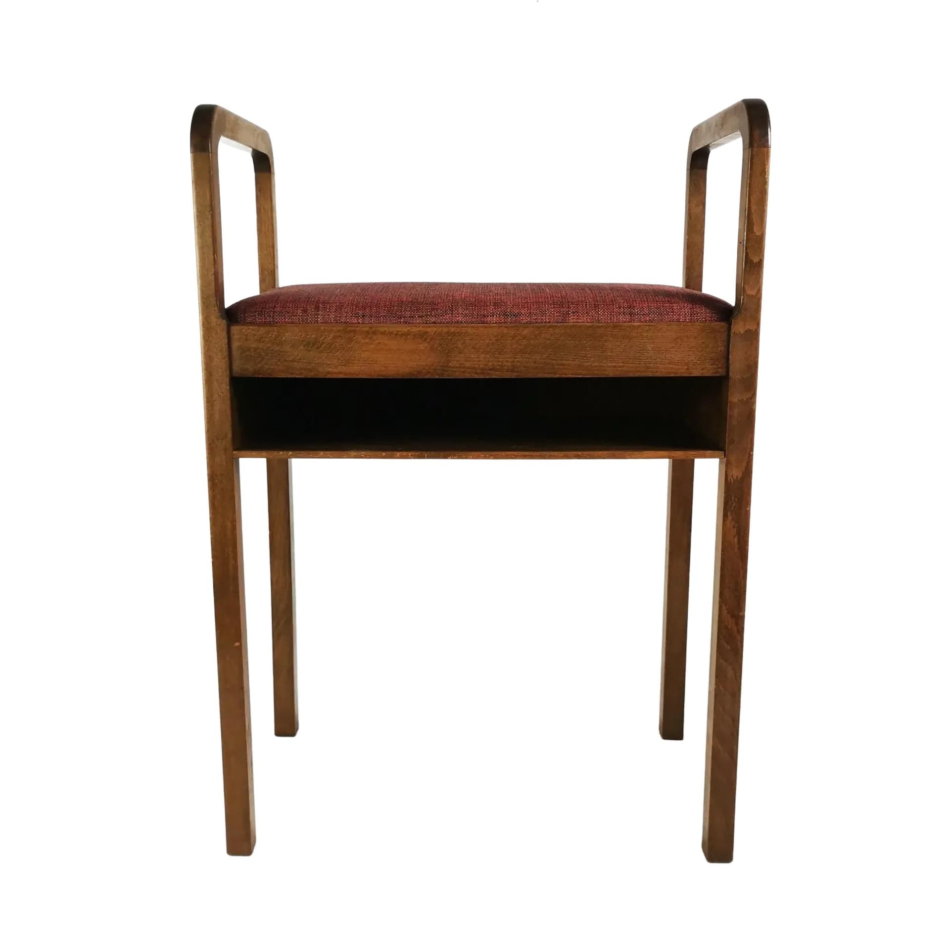 Hallway Chair Art Deco, brown beech, red fabric, Denmark, 1940s.