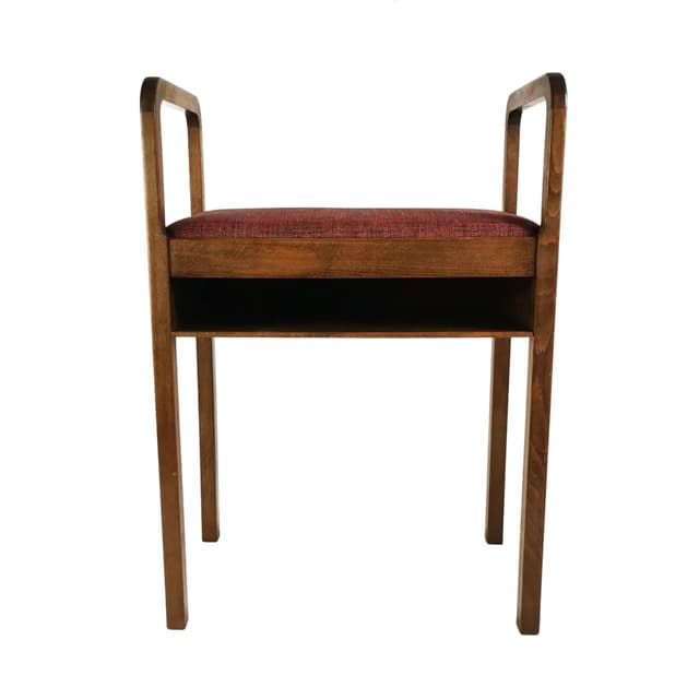 Hallway Chair Art Deco, brown beech, red fabric, Denmark, 1940s. - DIMENSION