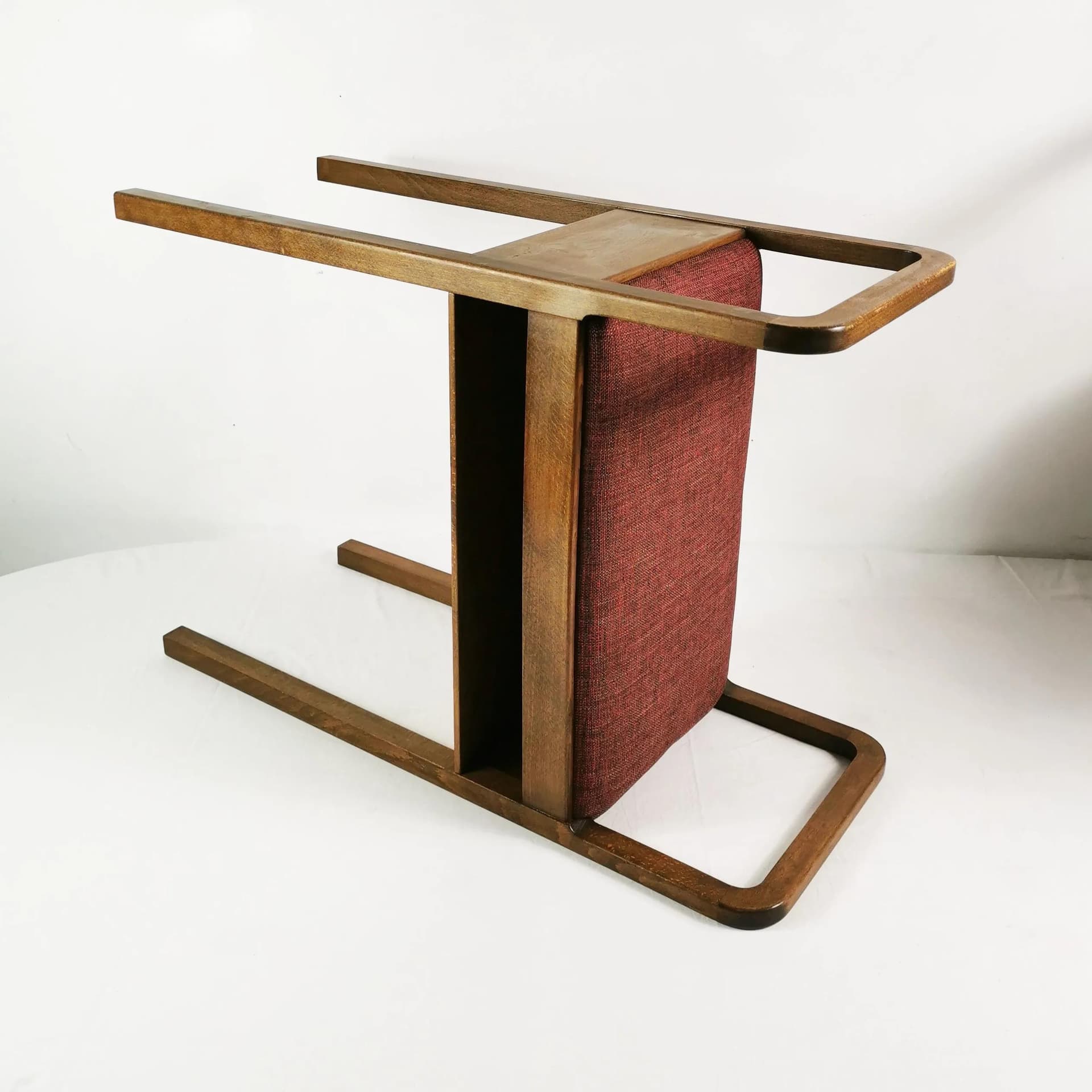 Hallway Chair Art Deco, brown beech, red fabric, Denmark, 1940s. - 338973