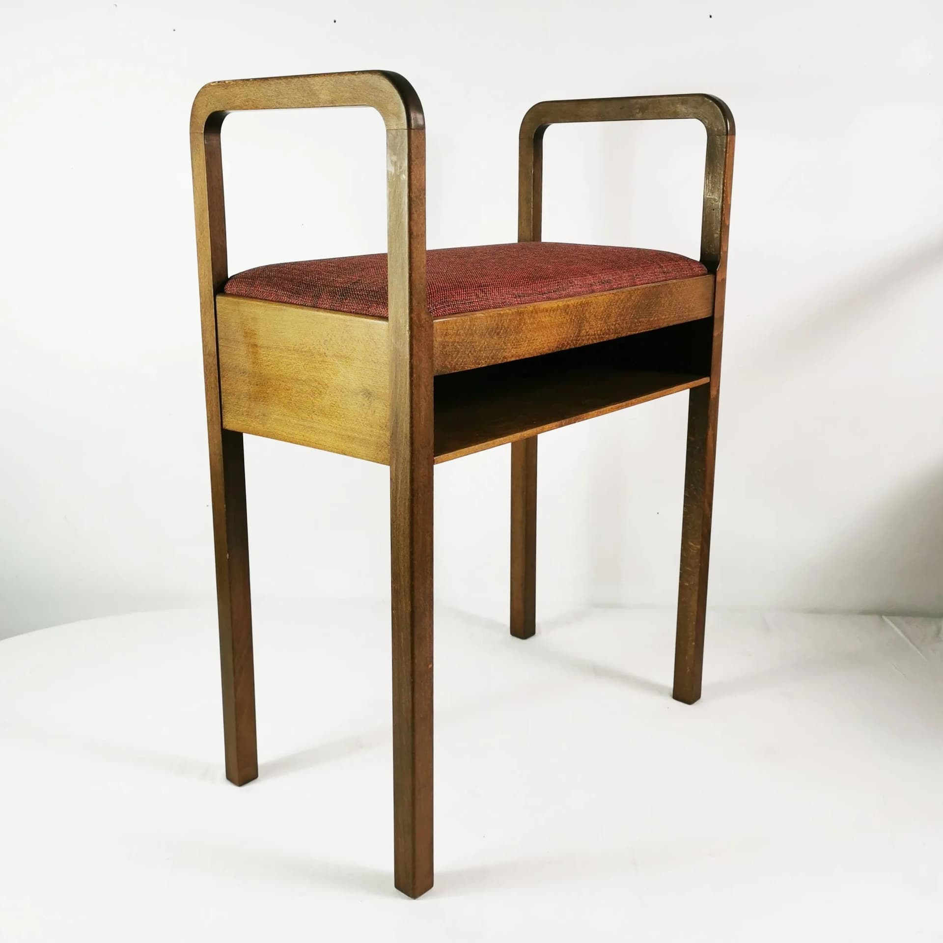 Hallway Chair Art Deco, brown beech, red fabric, Denmark, 1940s. - 338967