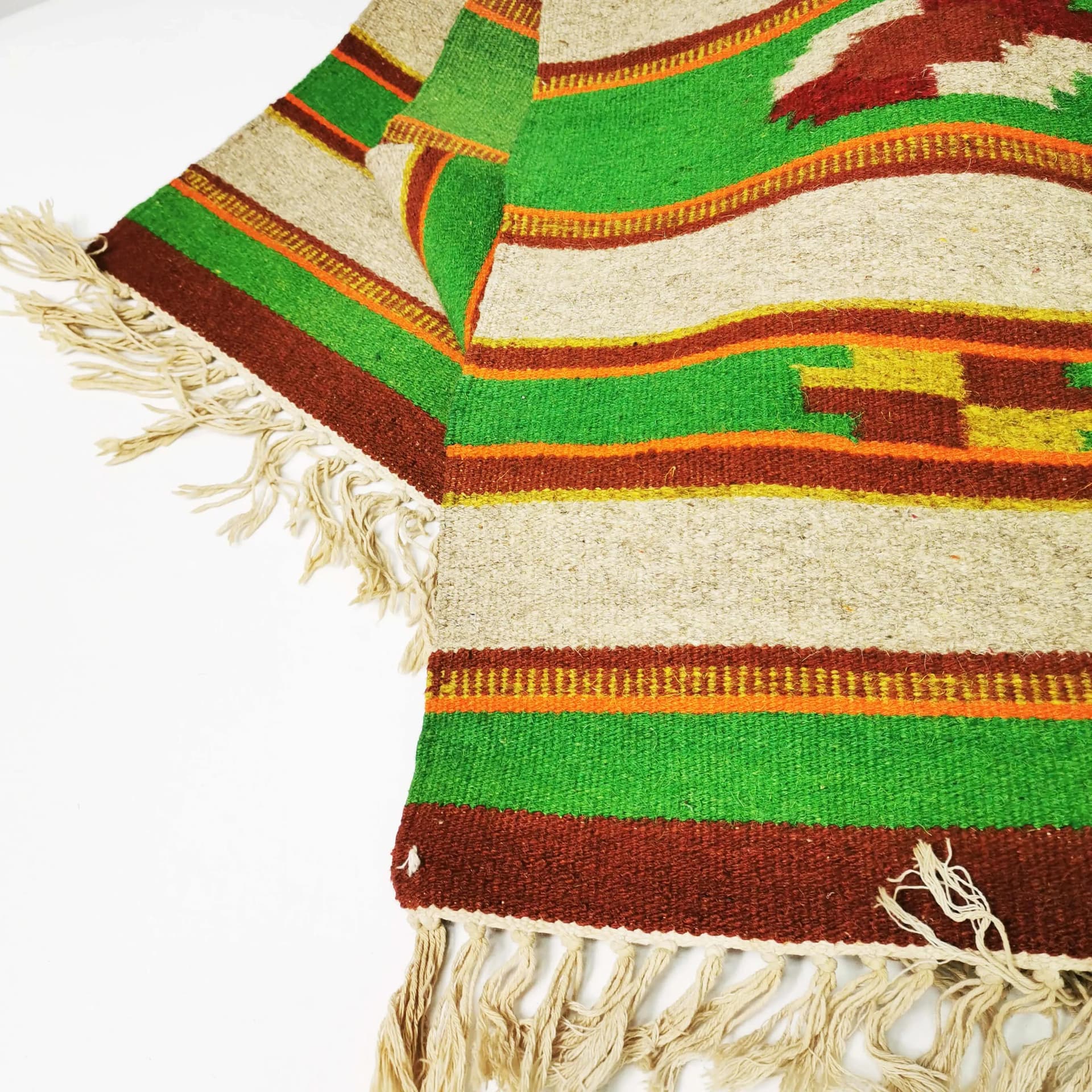 Kilim 198x139 cm, beige green red yellow orange, wool, Poland, 1960s. - 338949