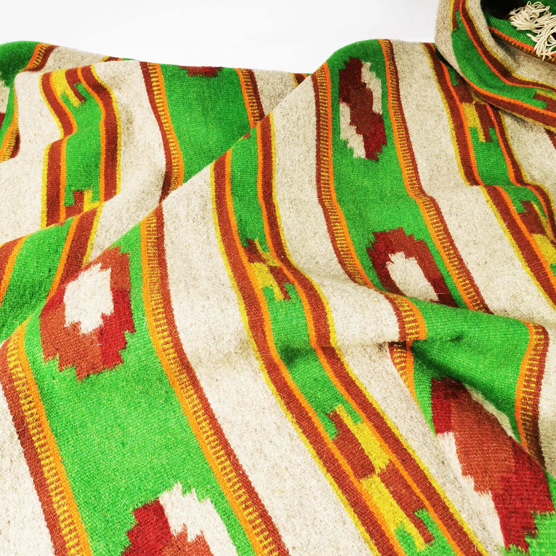 Kilim 198x139 cm, beige green red yellow orange, wool, Poland, 1960s. - 338952