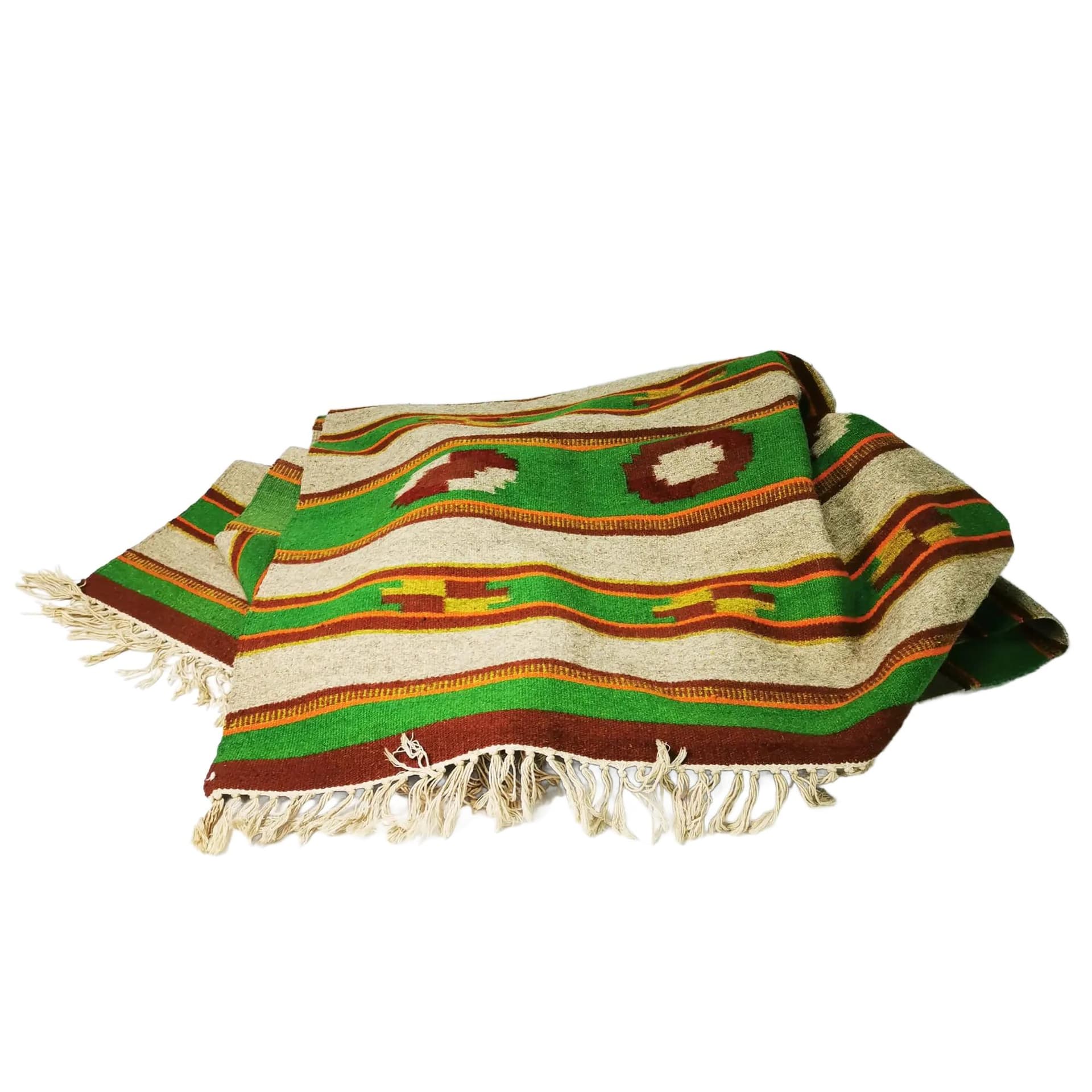 Kilim 198x139 cm, beige green red yellow orange, wool, Poland, 1960s.