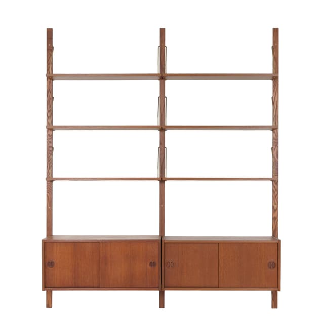 Regał systemowy, brązowy, teak metal, Dania, lata 60. - WYMIARY