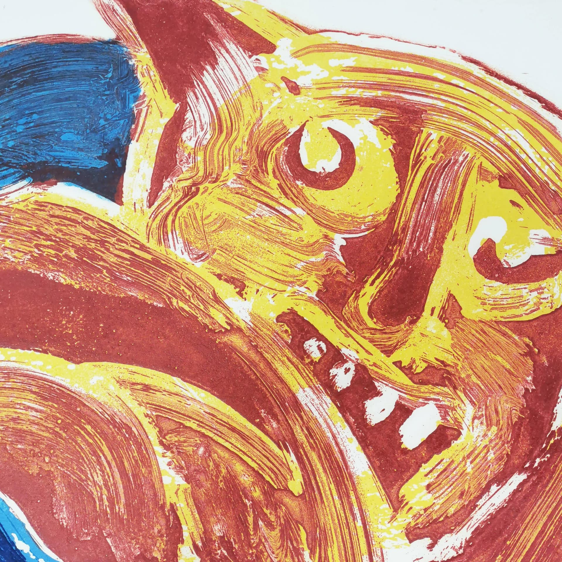 Intaglio print 90.5x63 cm, yellow orange red blue white, paper, art. B. Lindström, Sweden, 1960s. - 341079