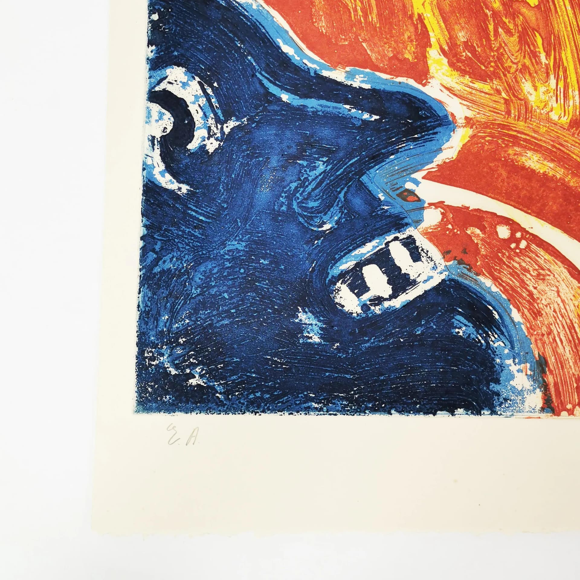 Intaglio print 90.5x63 cm, yellow orange red blue white, paper, art. B. Lindström, Sweden, 1960s. - 341077