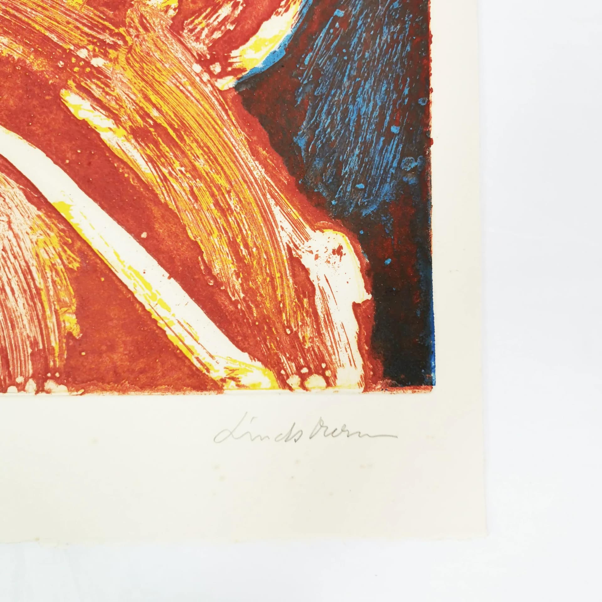 Intaglio print 90.5x63 cm, yellow orange red blue white, paper, art. B. Lindström, Sweden, 1960s. - 341078