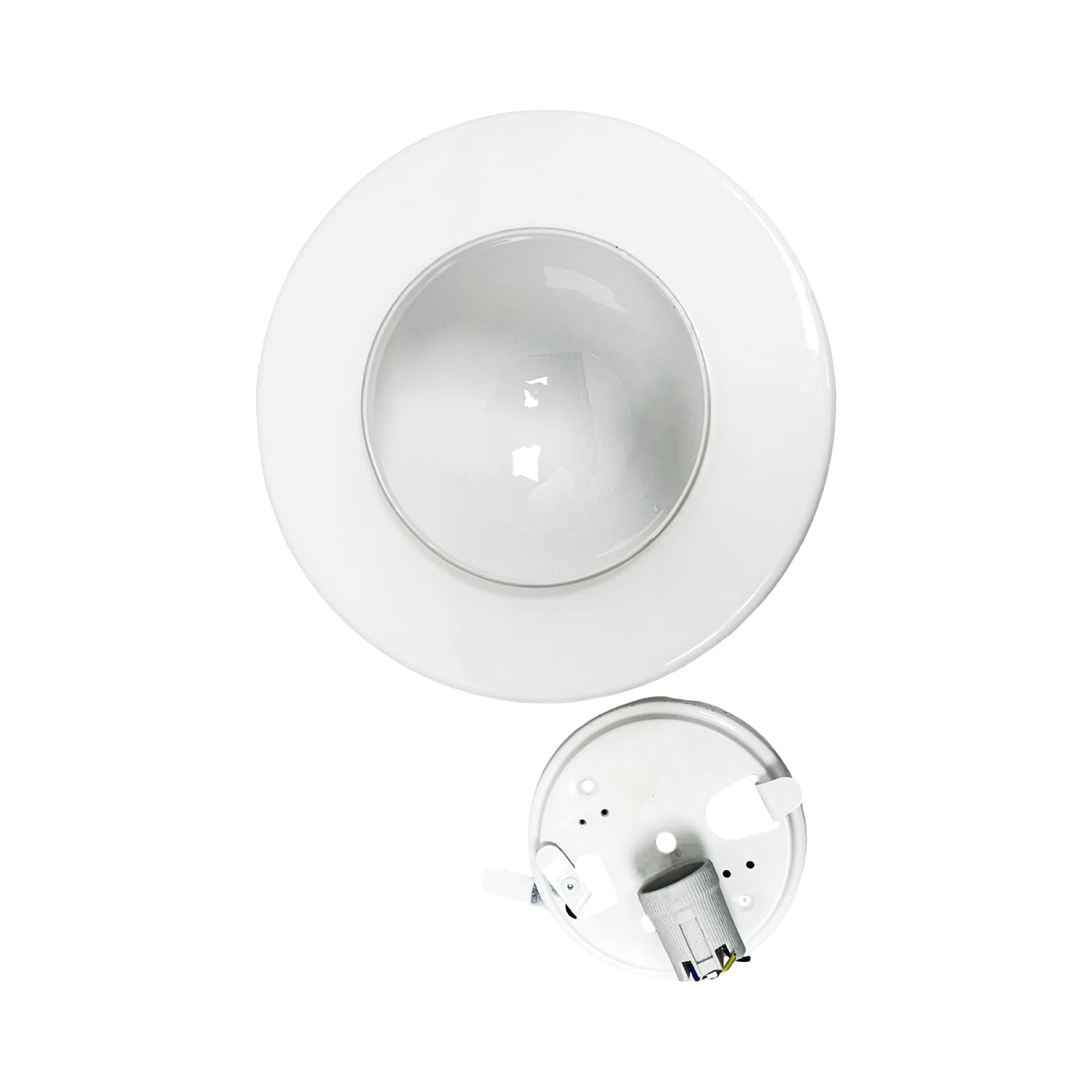 Flush mount, white glass, metal, Poland, 1970s. - 340302