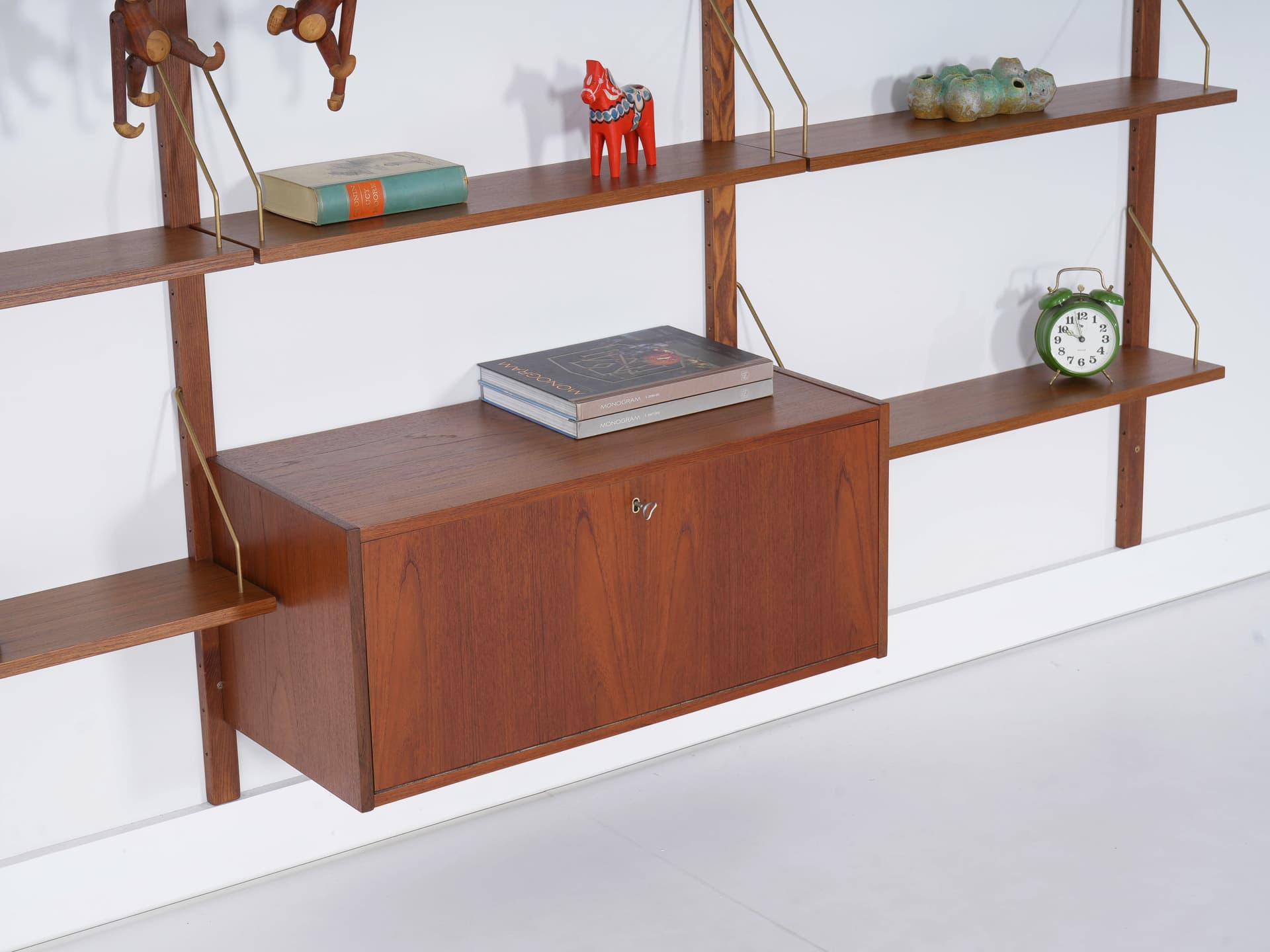 Regał systemowy, teak brązowy, metal srebrny, Dania, lata 70. - 340317