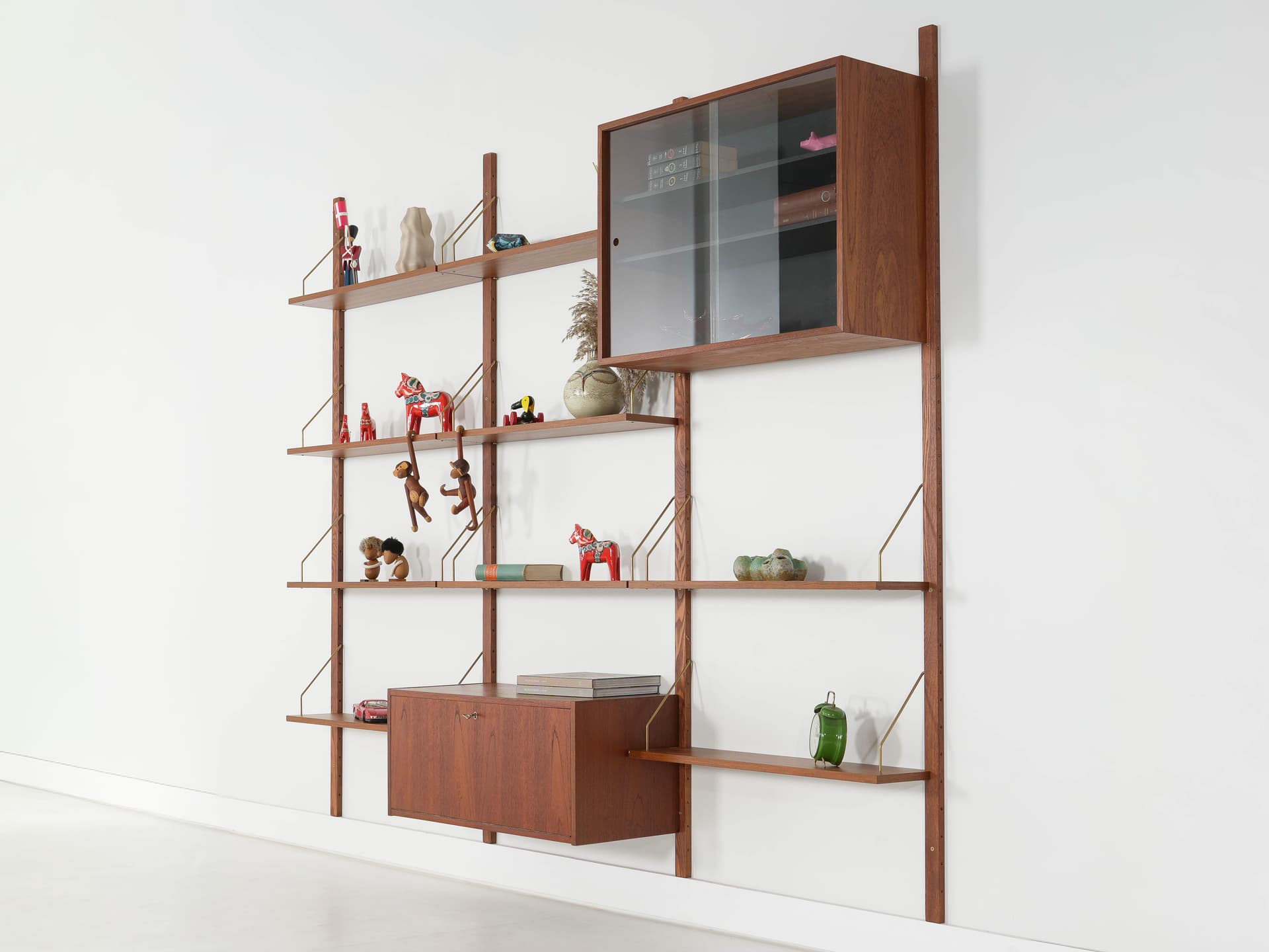 Regał systemowy, teak brązowy, metal srebrny, Dania, lata 70. - 340310
