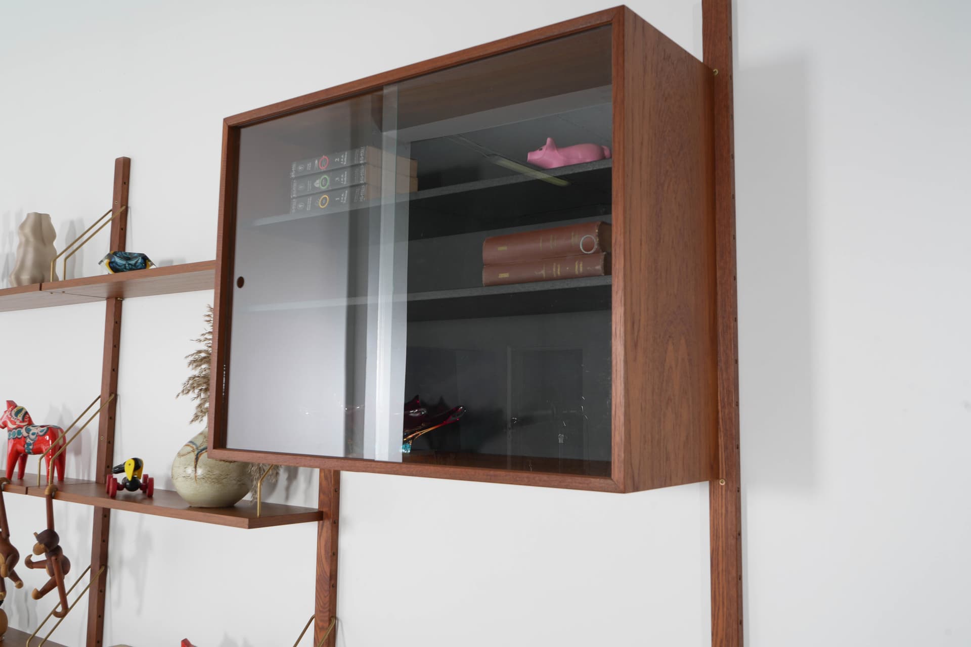Regał systemowy, teak brązowy, metal srebrny, Dania, lata 70. - 340313