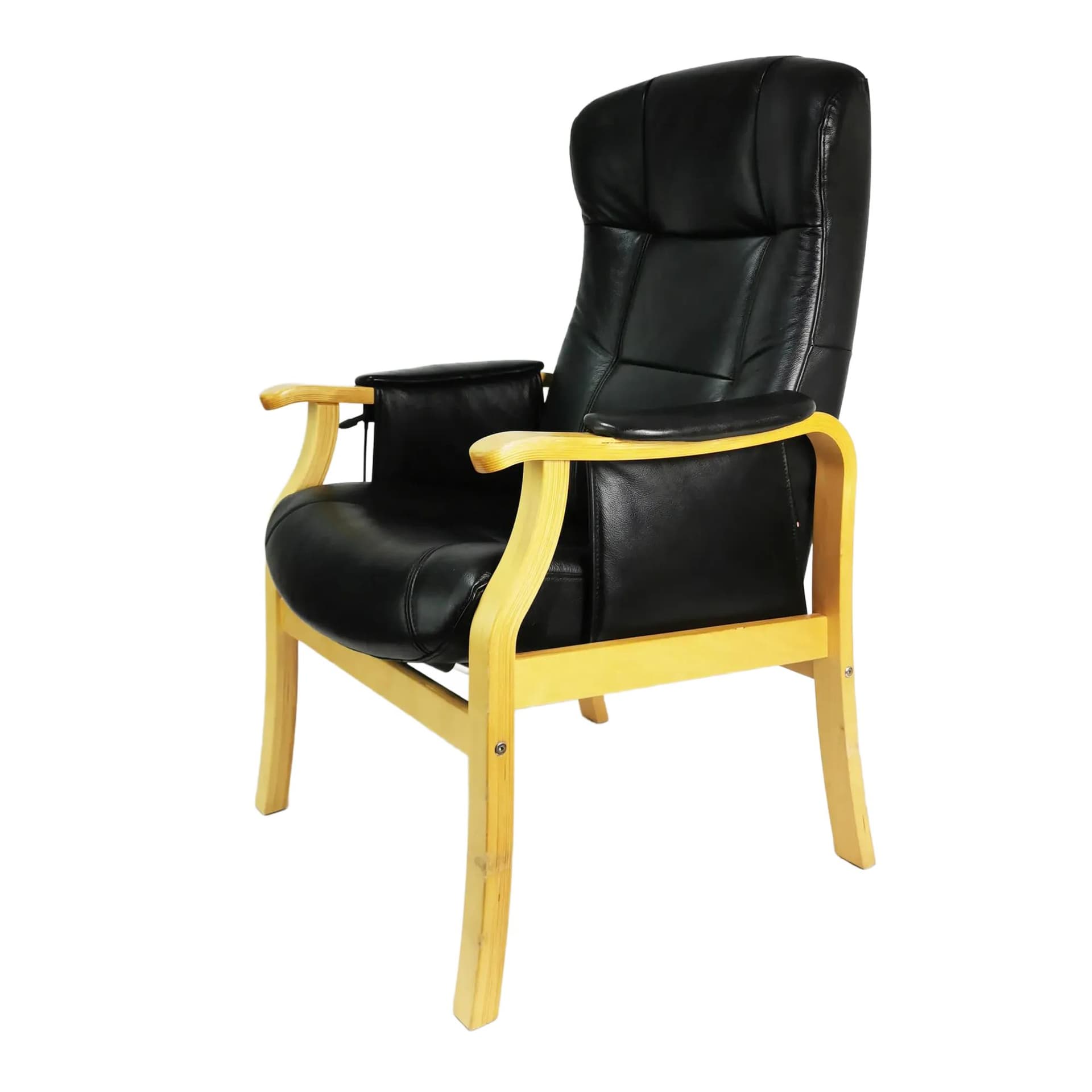 Armchair Nordic Easy Chair, black leather, brown beech, Denmark