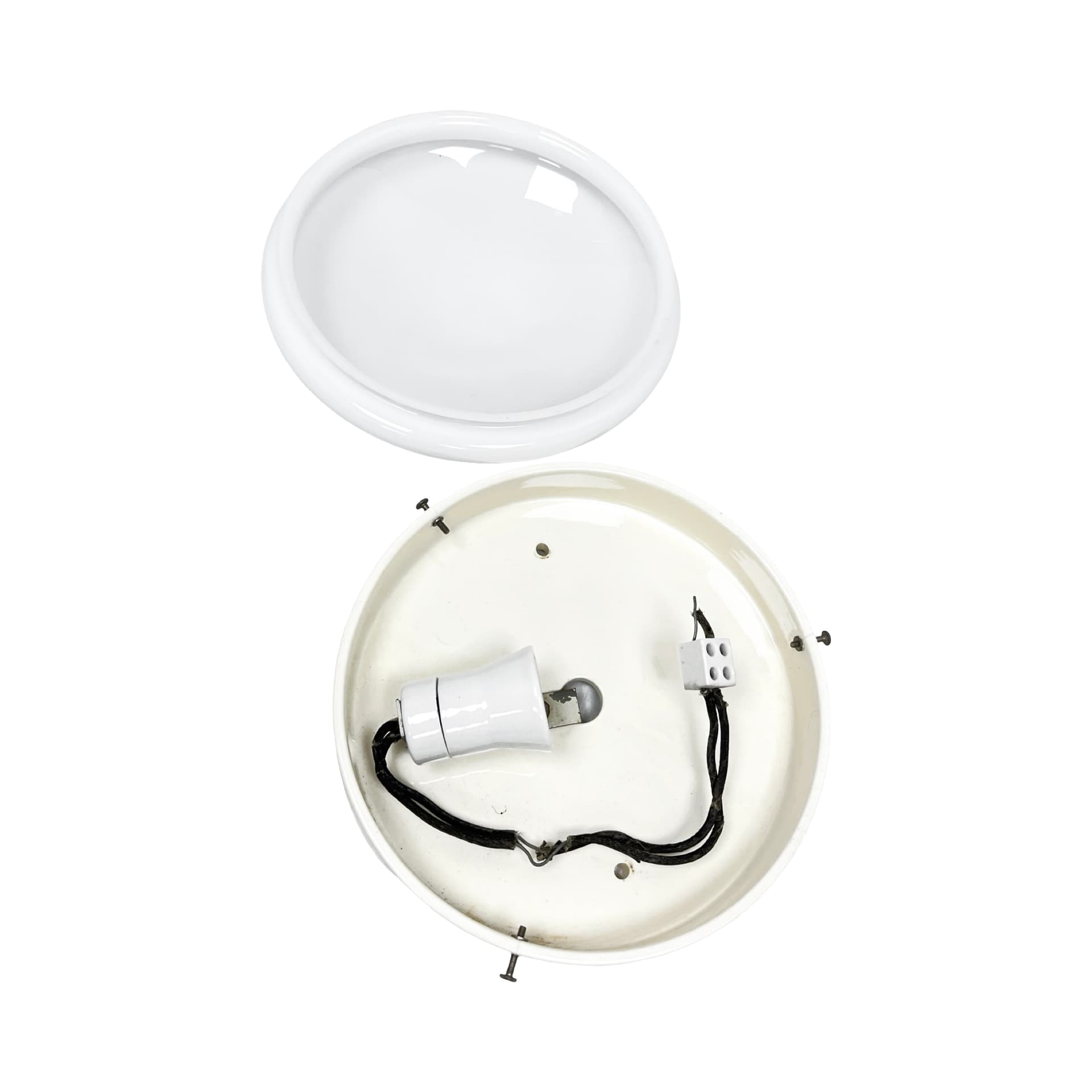 Flush Mount, white, porcelain glass, Zakłady Sprzętu Oświetleniowego Zaos, Poland, 1960s. - 340331