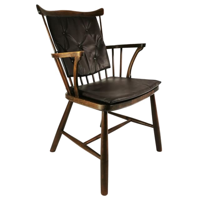Chair 3250, brown oak, brown leather, by B. Mogensen, Fredericia, Denmark, 1950s. - DIMENSION