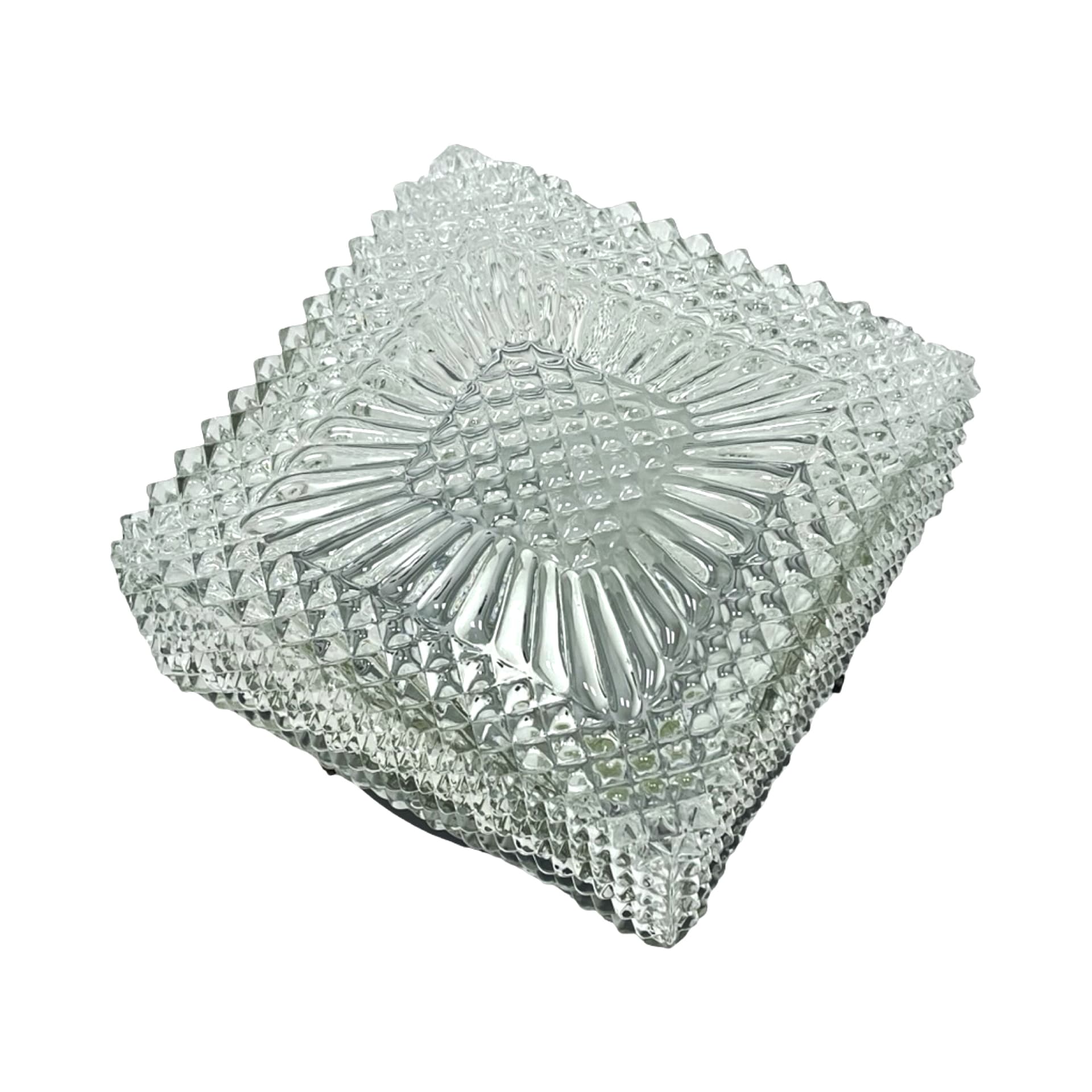 Flush mount Space Age cube, transparent glass, black metal, Hillebrand, Germany, 1970s. - 340337
