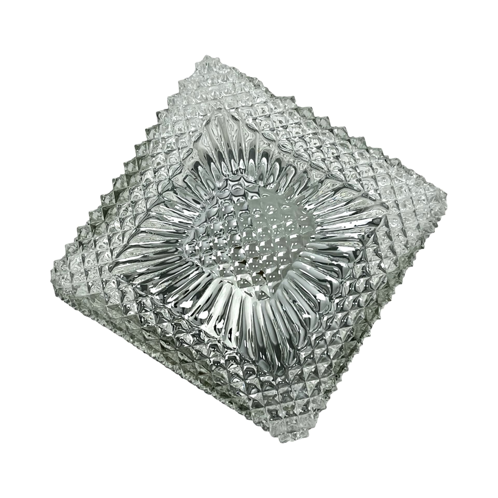 Flush mount Space Age cube, transparent glass, black metal, Hillebrand, Germany, 1970s. - 340338