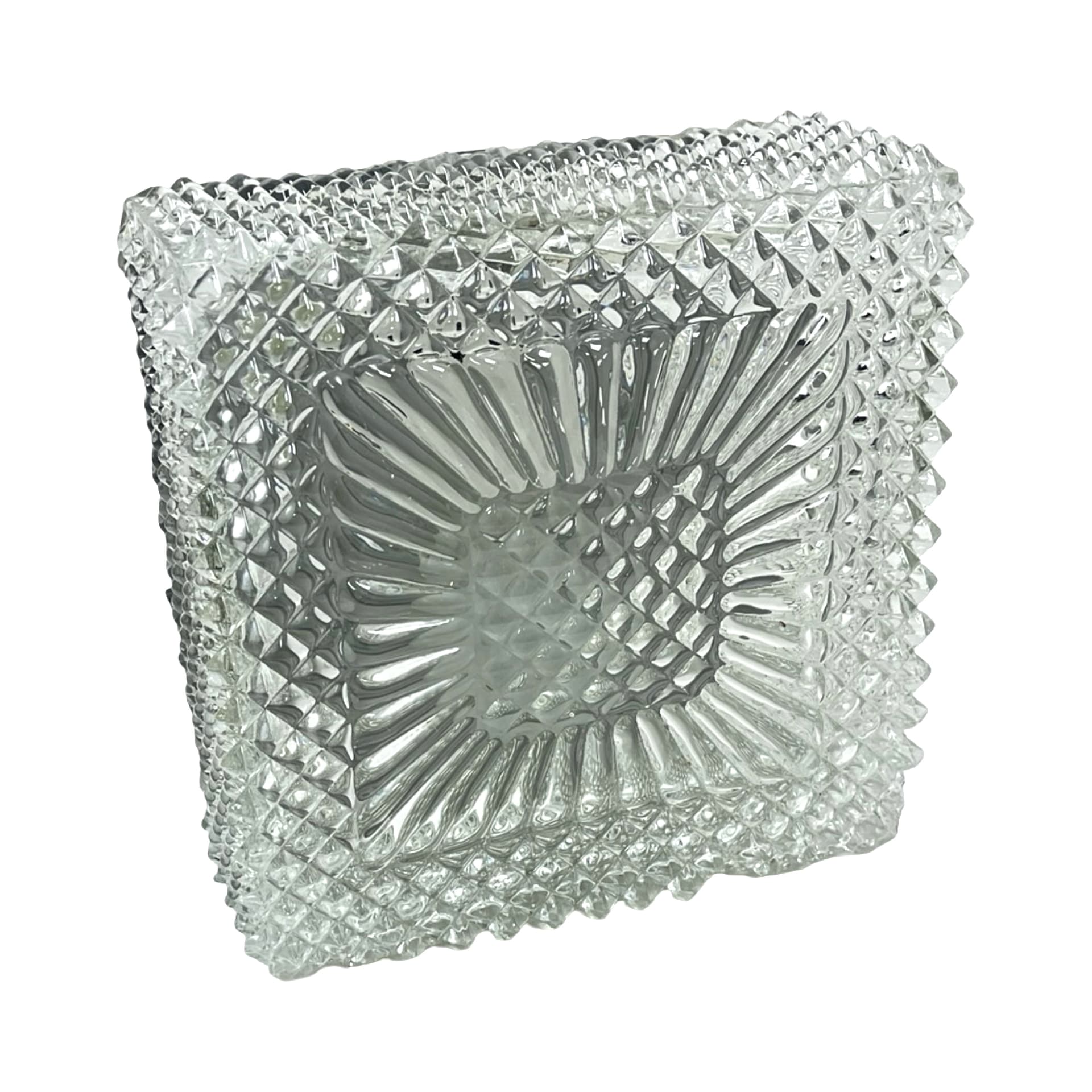 Flush mount Space Age cube, transparent glass, black metal, Hillebrand, Germany, 1970s. - 340345