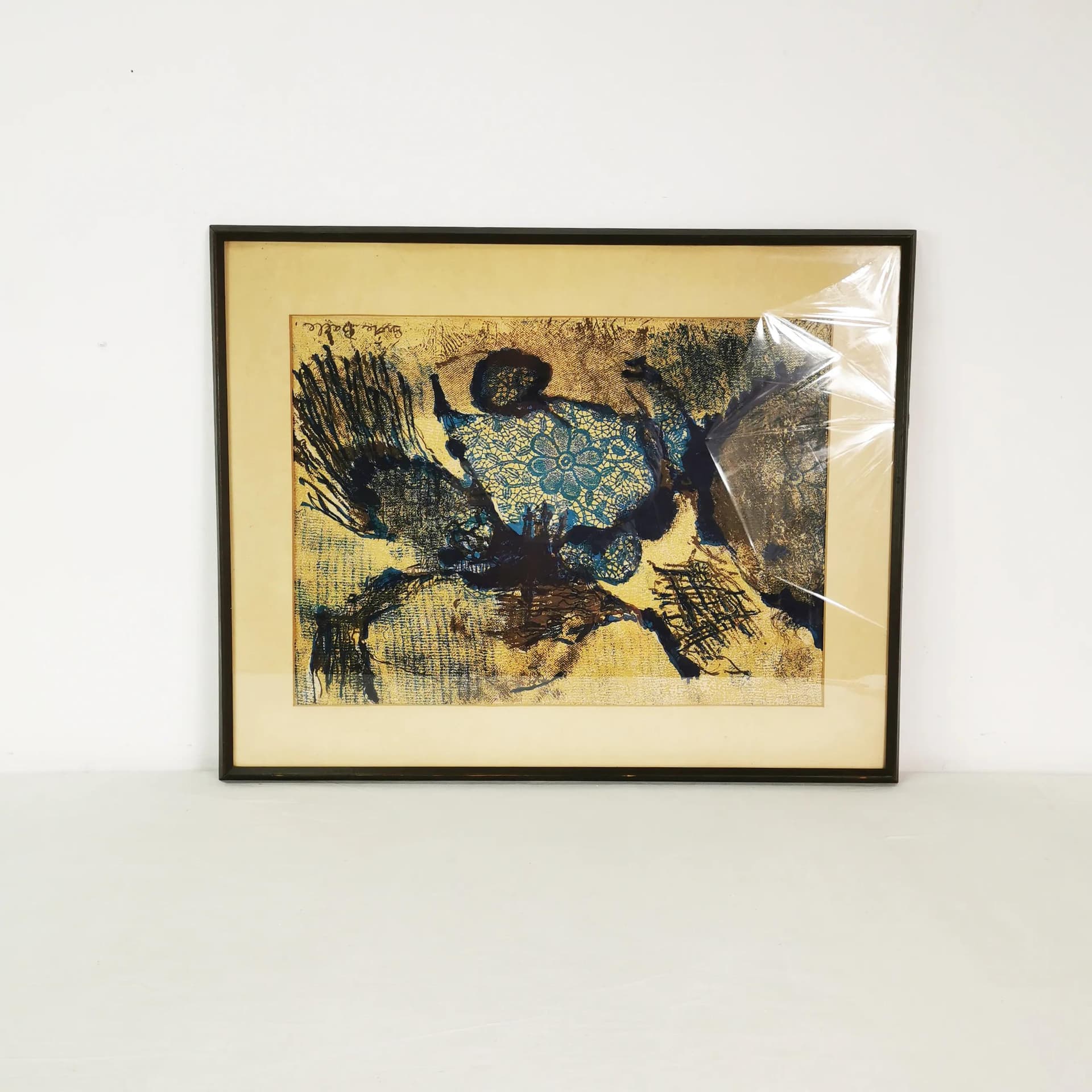 Lithograph Kompozycja 49.5x62 cm, blue brown, paper, by G. Balle, Denmark, 1970s. - 340898