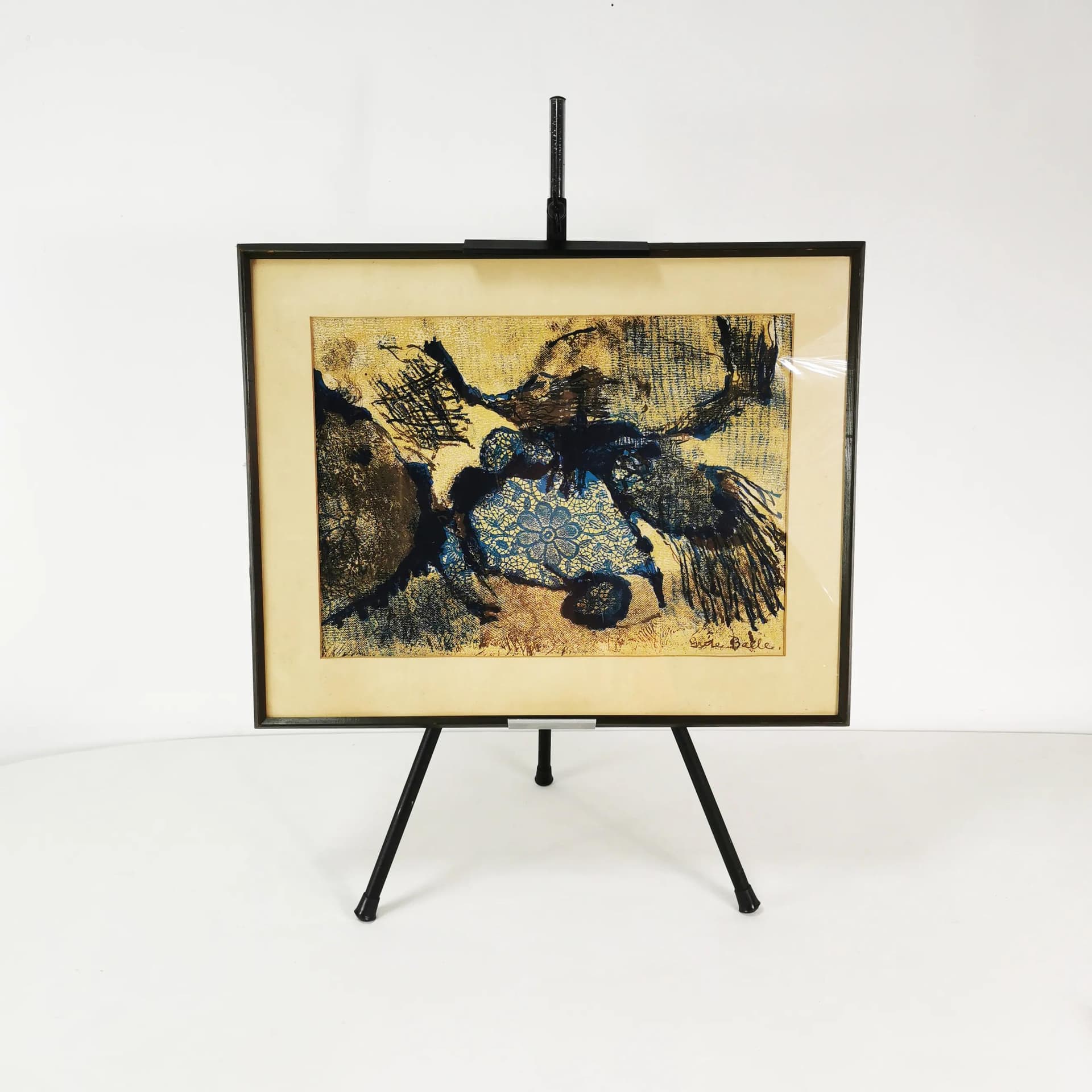 Lithograph Kompozycja 49.5x62 cm, blue brown, paper, by G. Balle, Denmark, 1970s. - 340894