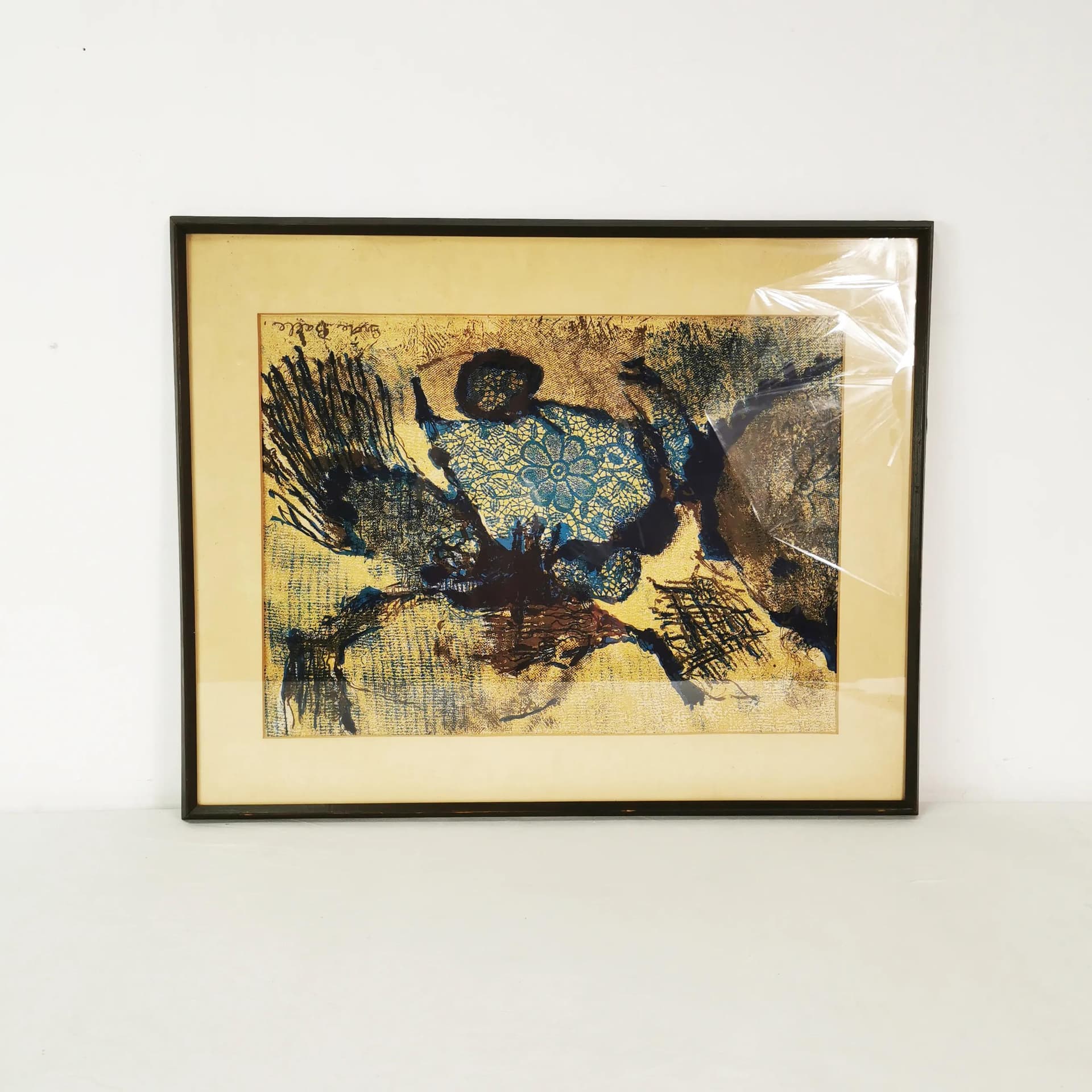 Lithograph Kompozycja 49.5x62 cm, blue brown, paper, by G. Balle, Denmark, 1970s. - 340893