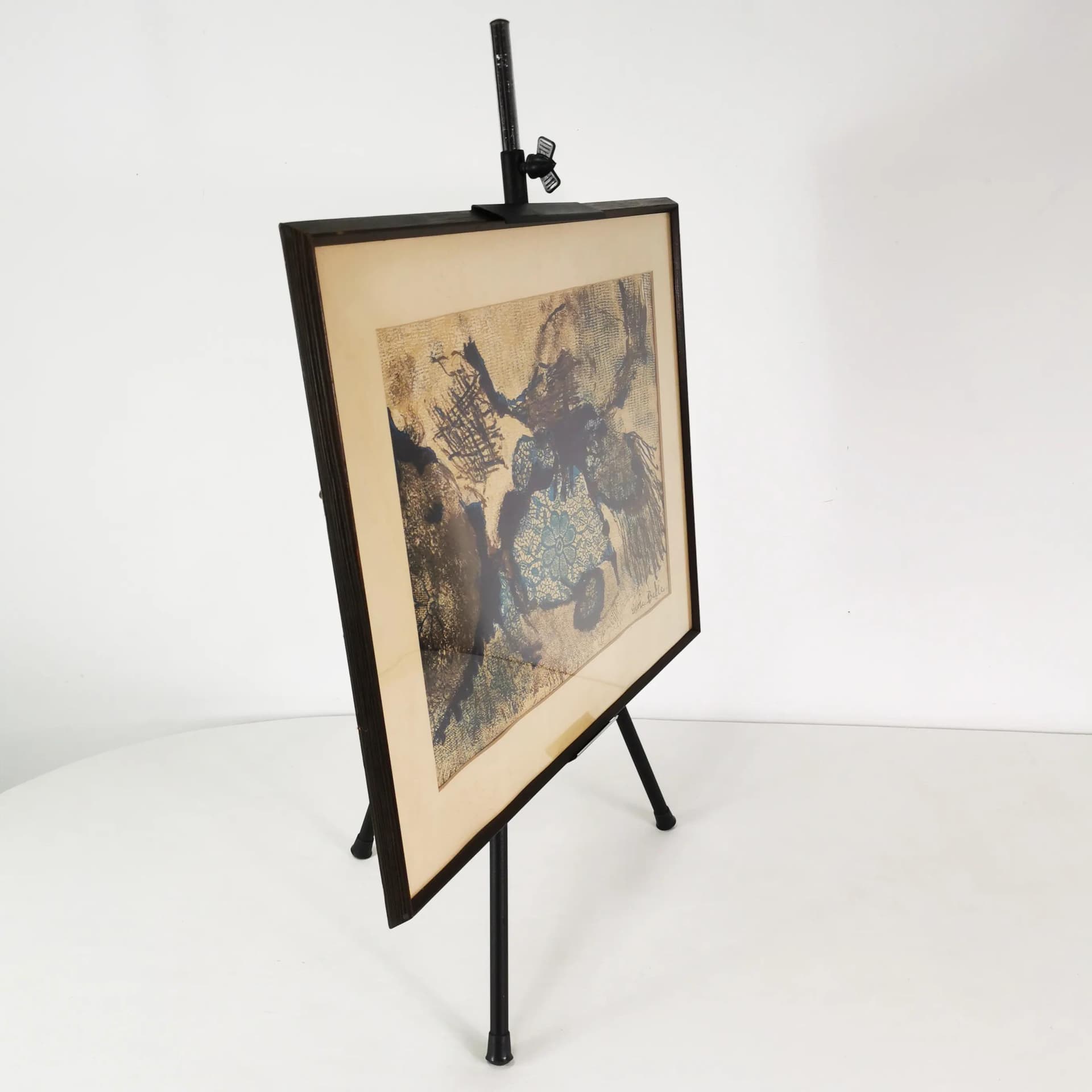 Lithograph Kompozycja 49.5x62 cm, blue brown, paper, by G. Balle, Denmark, 1970s. - 340895