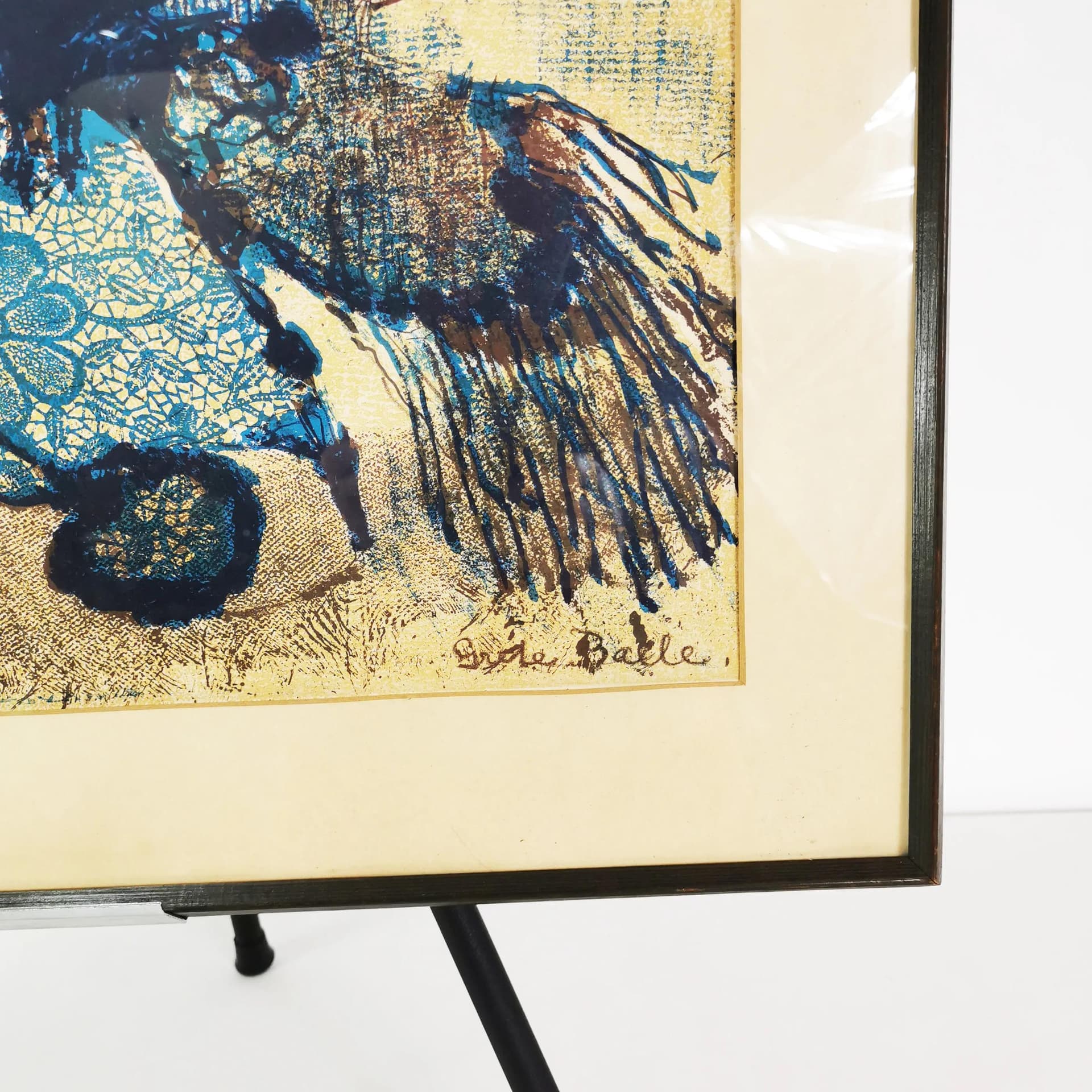 Lithograph Kompozycja 49.5x62 cm, blue brown, paper, by G. Balle, Denmark, 1970s. - 340899