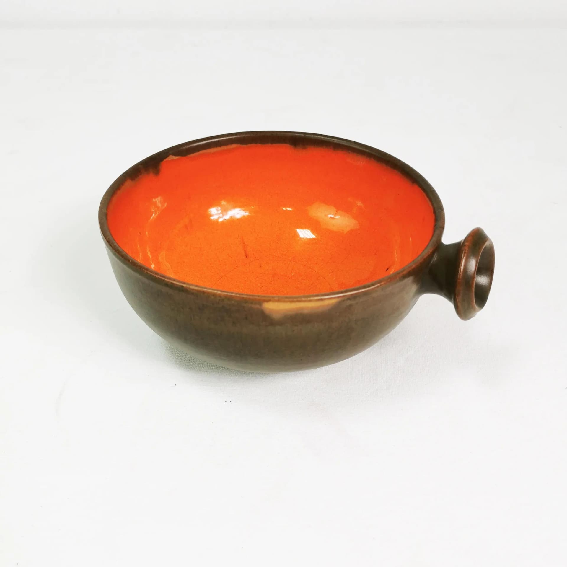 Bowl with Handle, brown, orange, stoneware, Denmark, 1960s - 340854