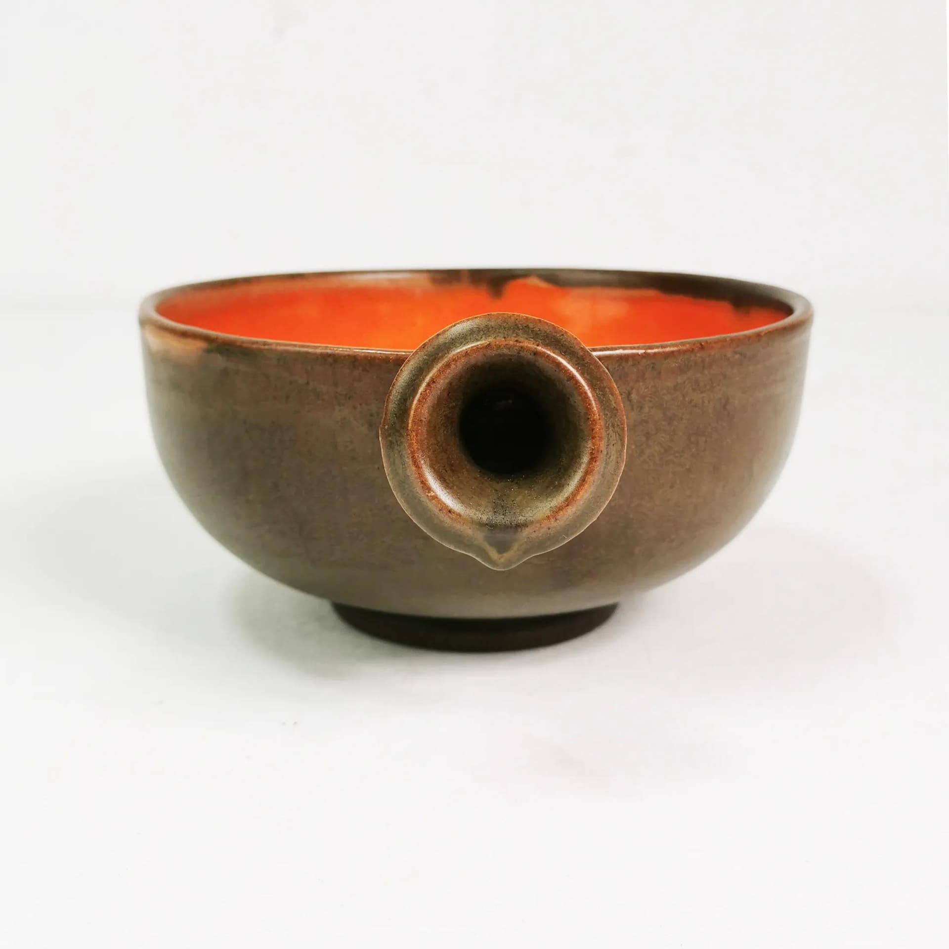 Bowl with Handle, brown, orange, stoneware, Denmark, 1960s - 340848